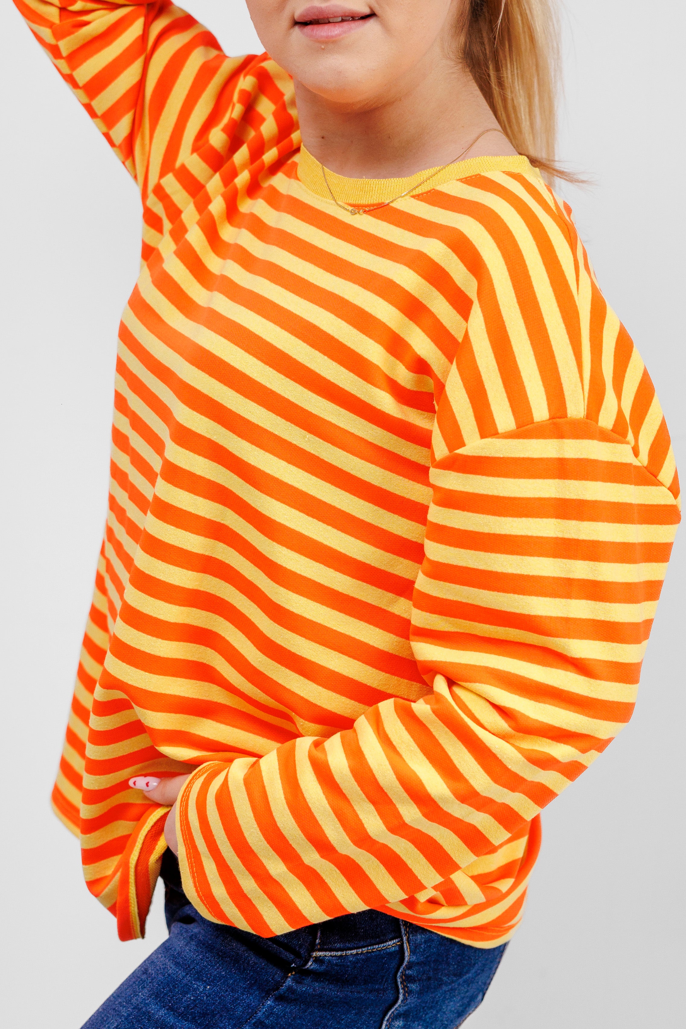 Casualowa bluza bawełniana w paski Pomarańczowo-Żółty