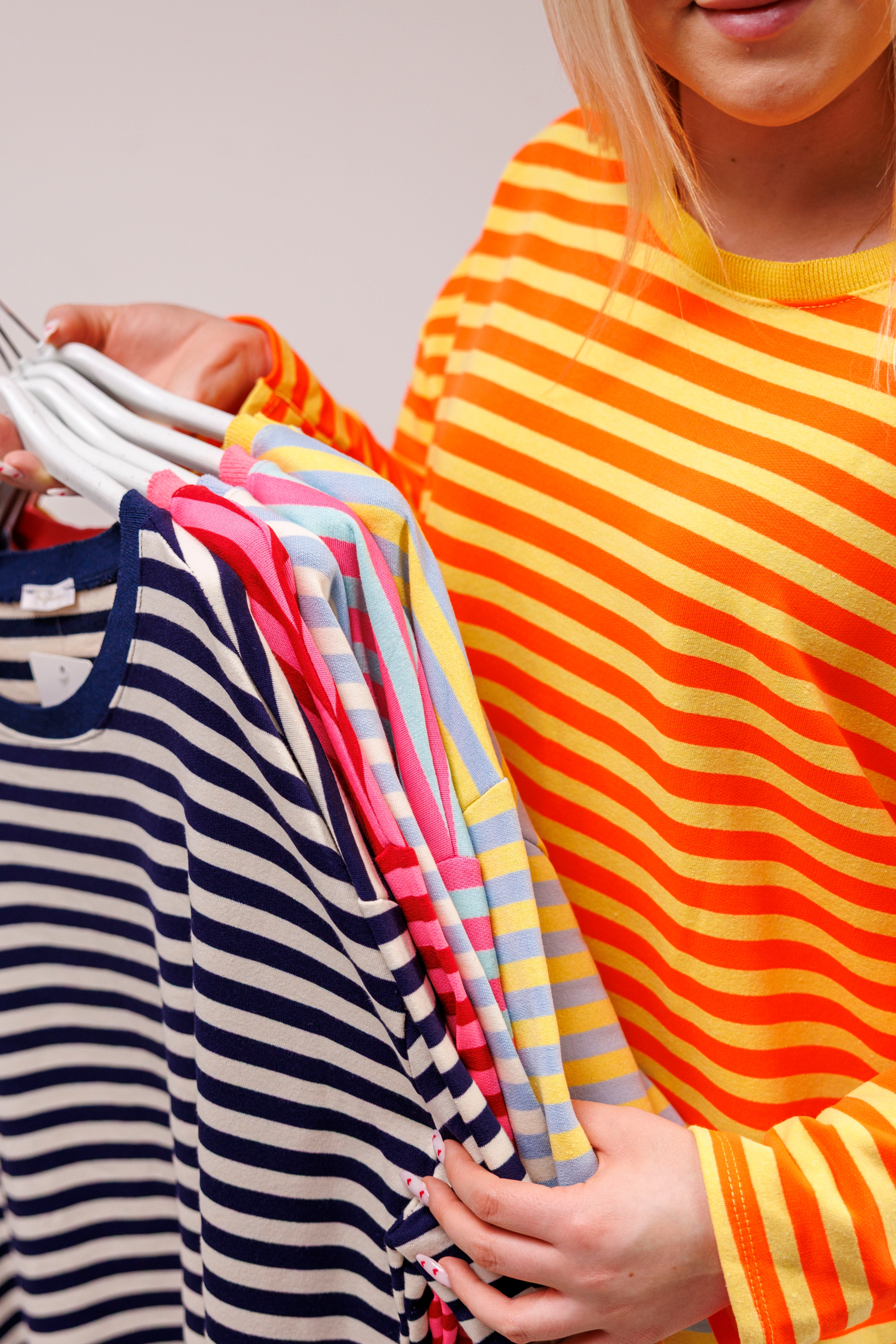 Casualowa bluza bawełniana w paski Pomarańczowo-Żółty