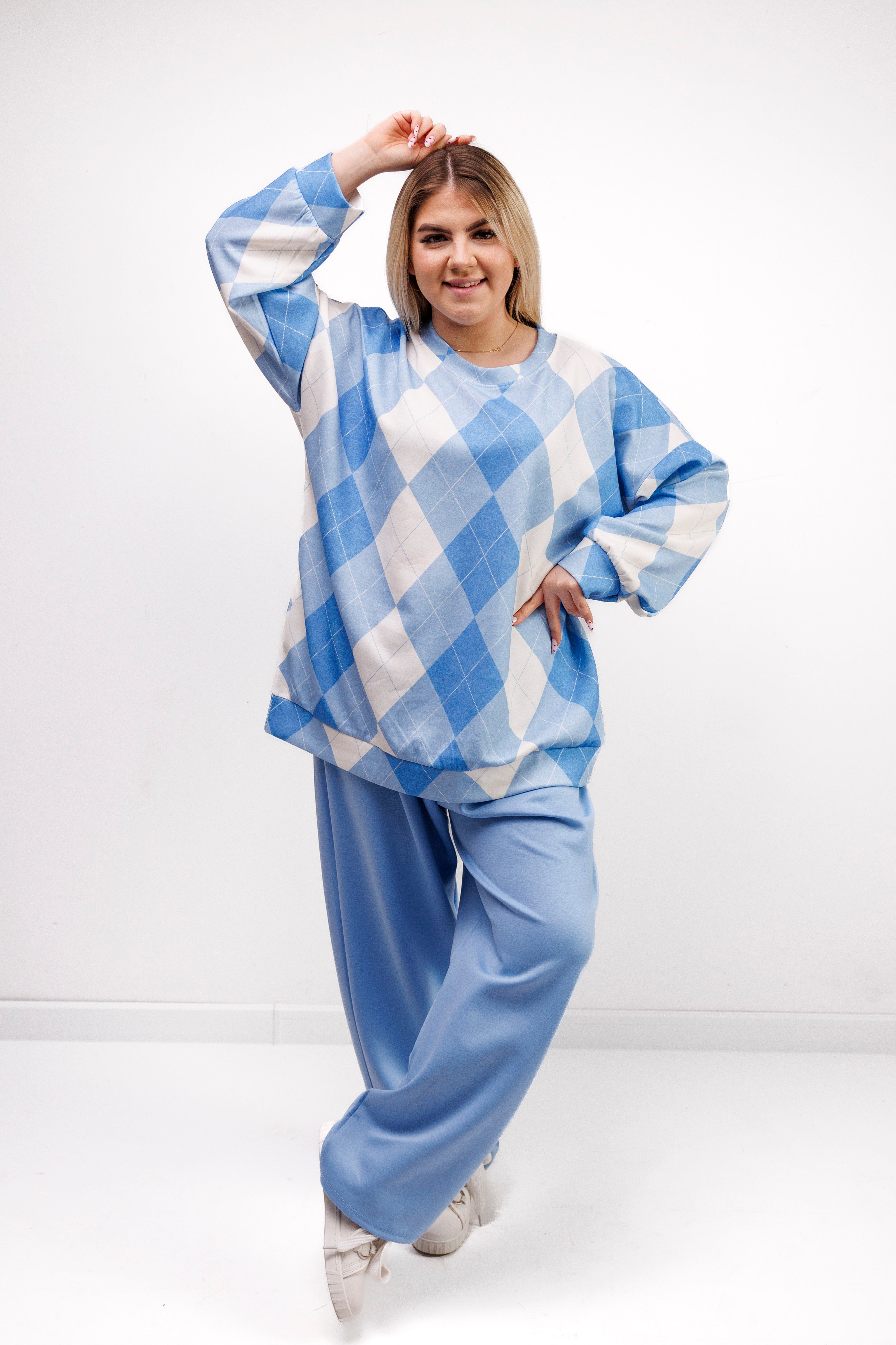 Komplet dresowy z miękkiej wiskozy w romby Błękit