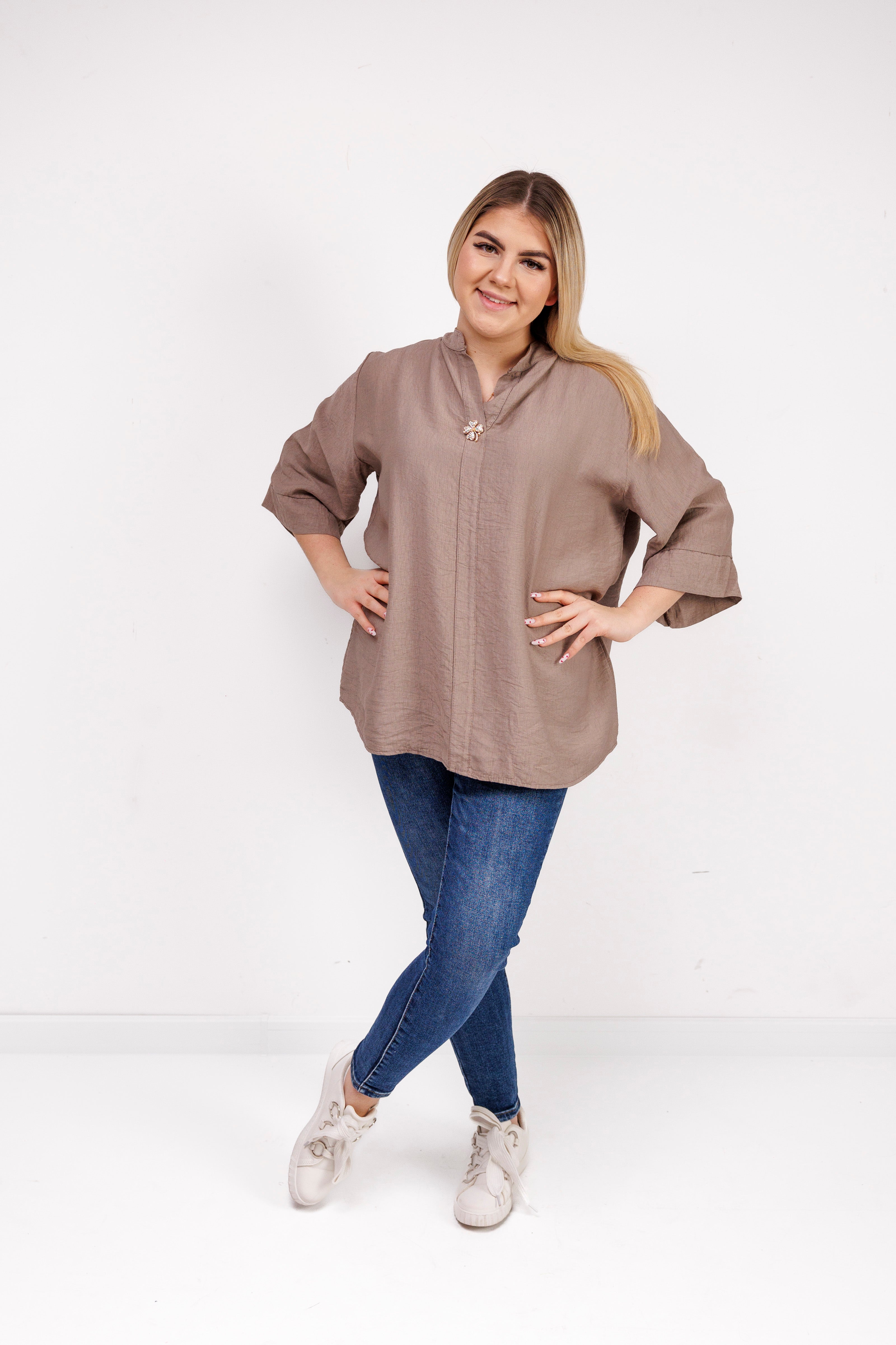 Wiskozowa bluzka z luźnym rękawem i dekoltem V Fango