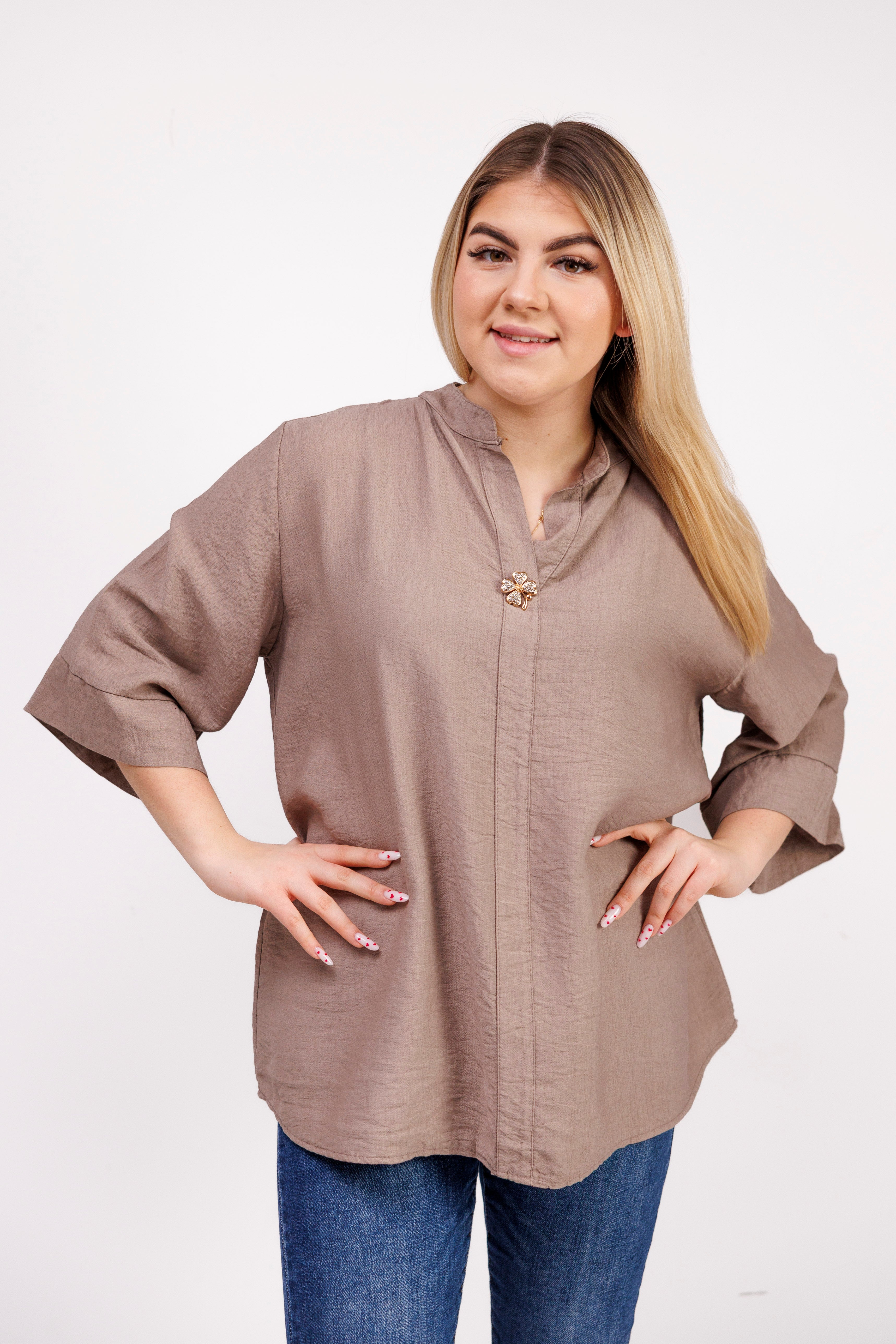 Wiskozowa bluzka z luźnym rękawem i dekoltem V Fango