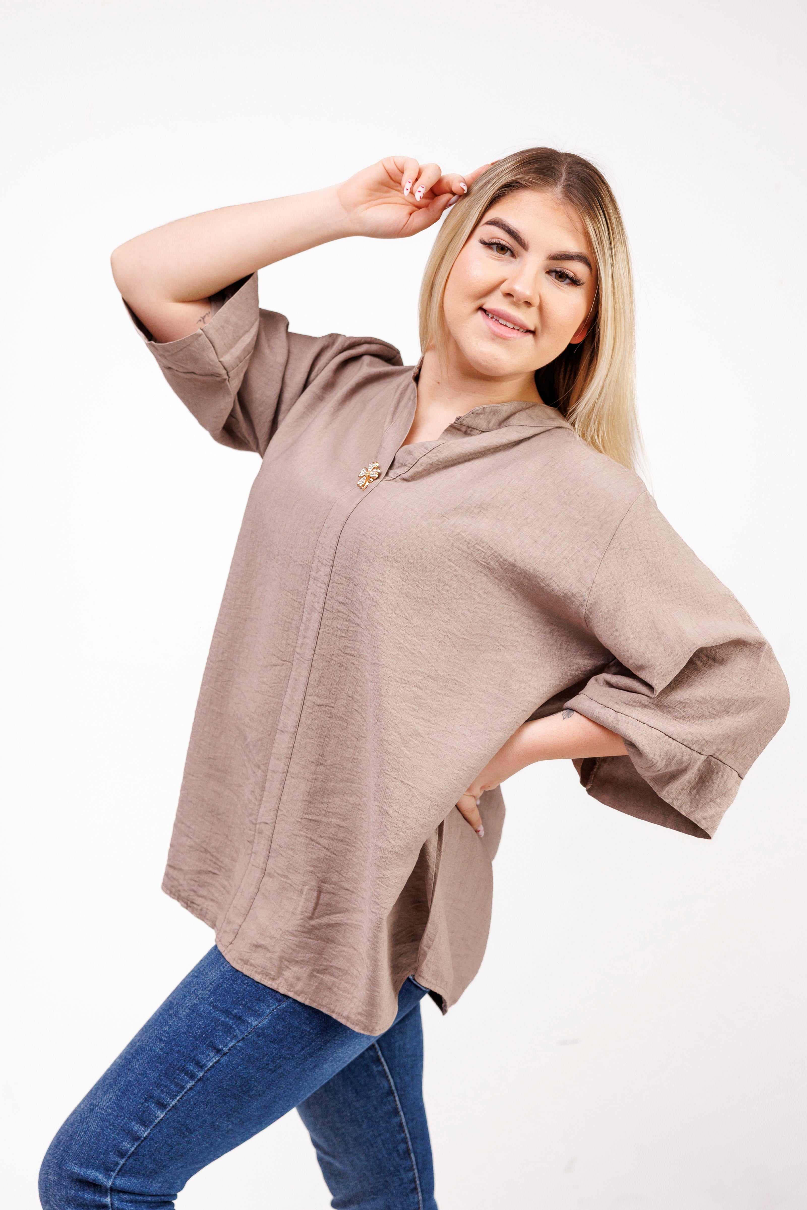 Wiskozowa bluzka z luźnym rękawem i dekoltem V Fango