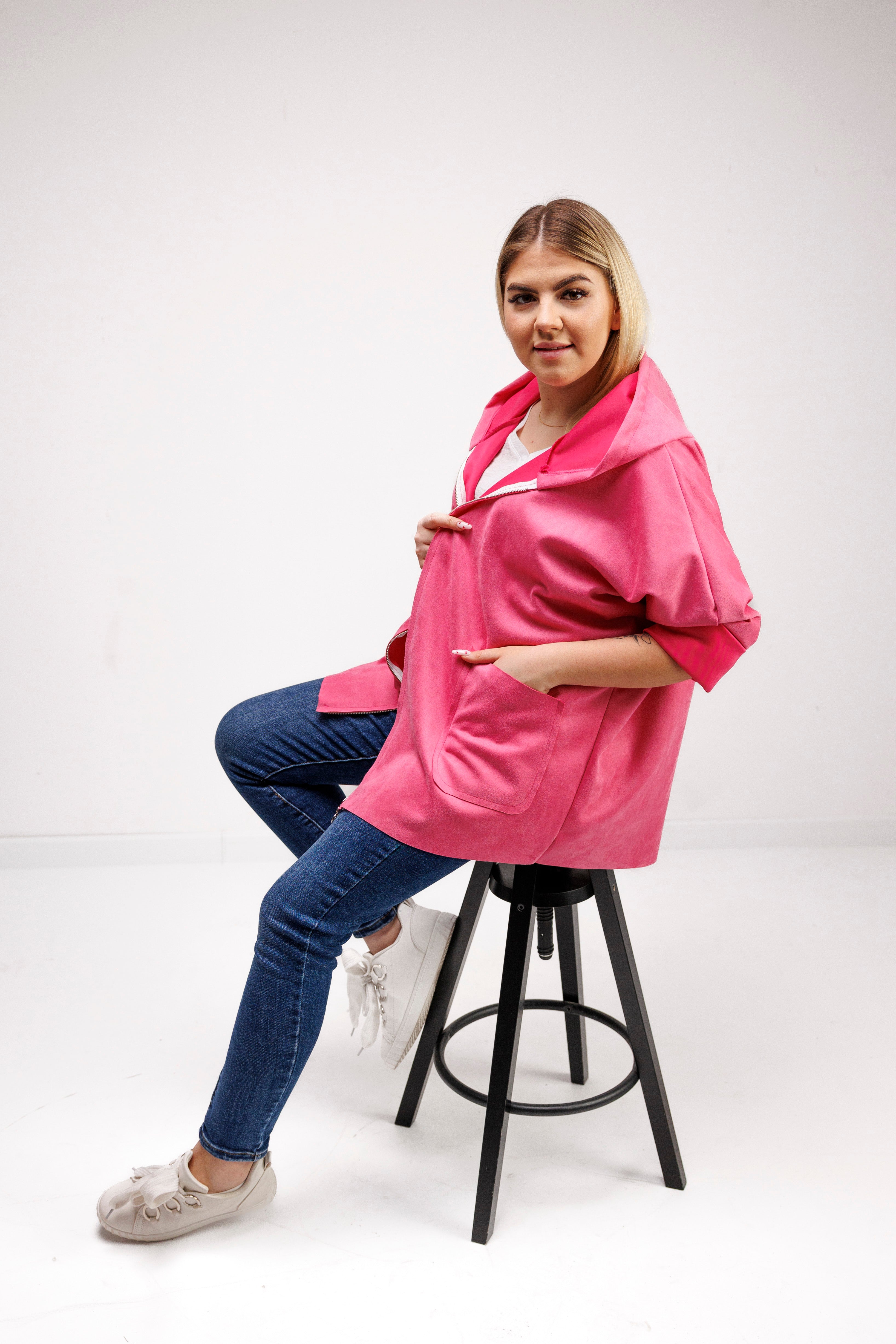 Katanka oversize z kapturem Fuksja