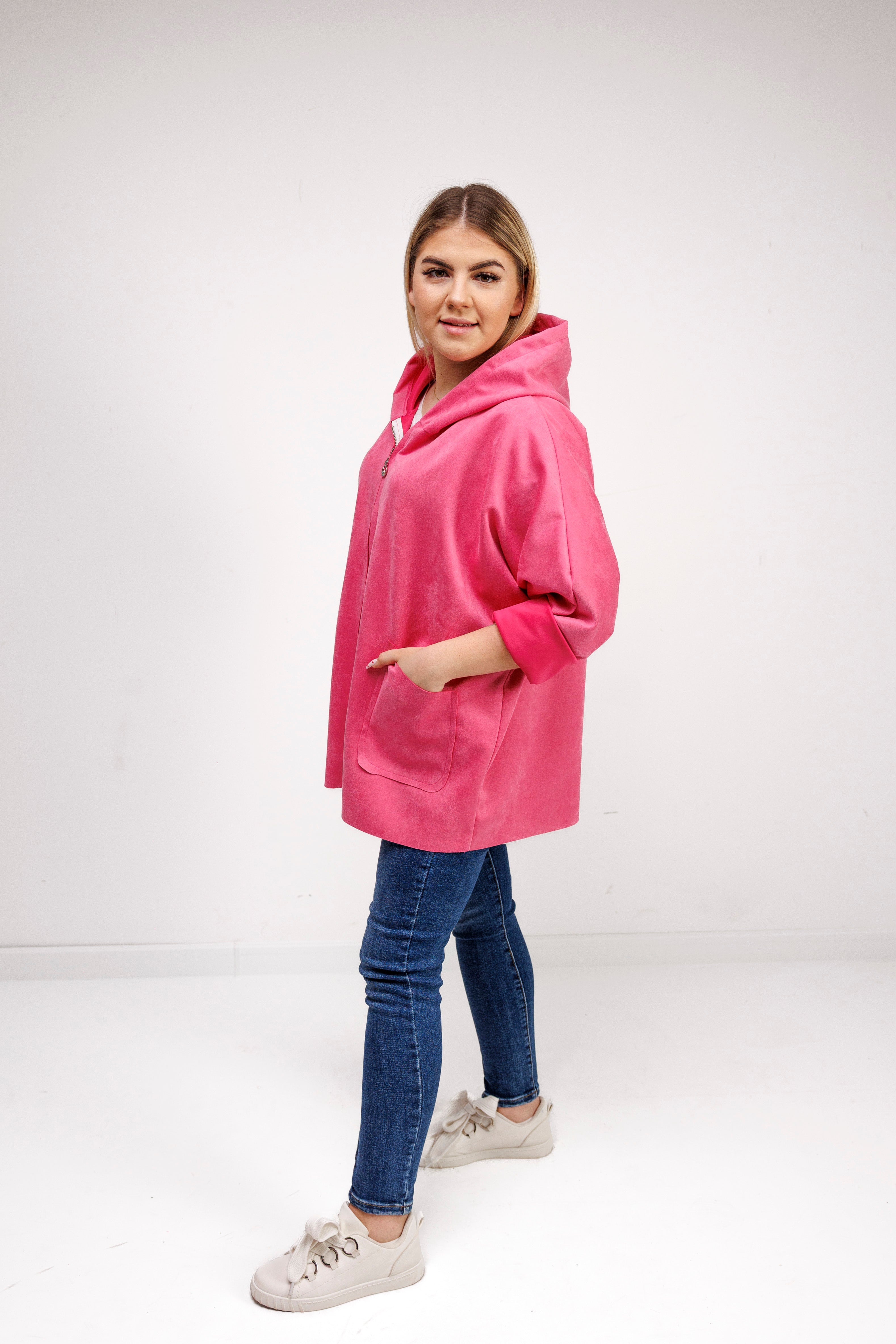 Katanka oversize z kapturem Fuksja