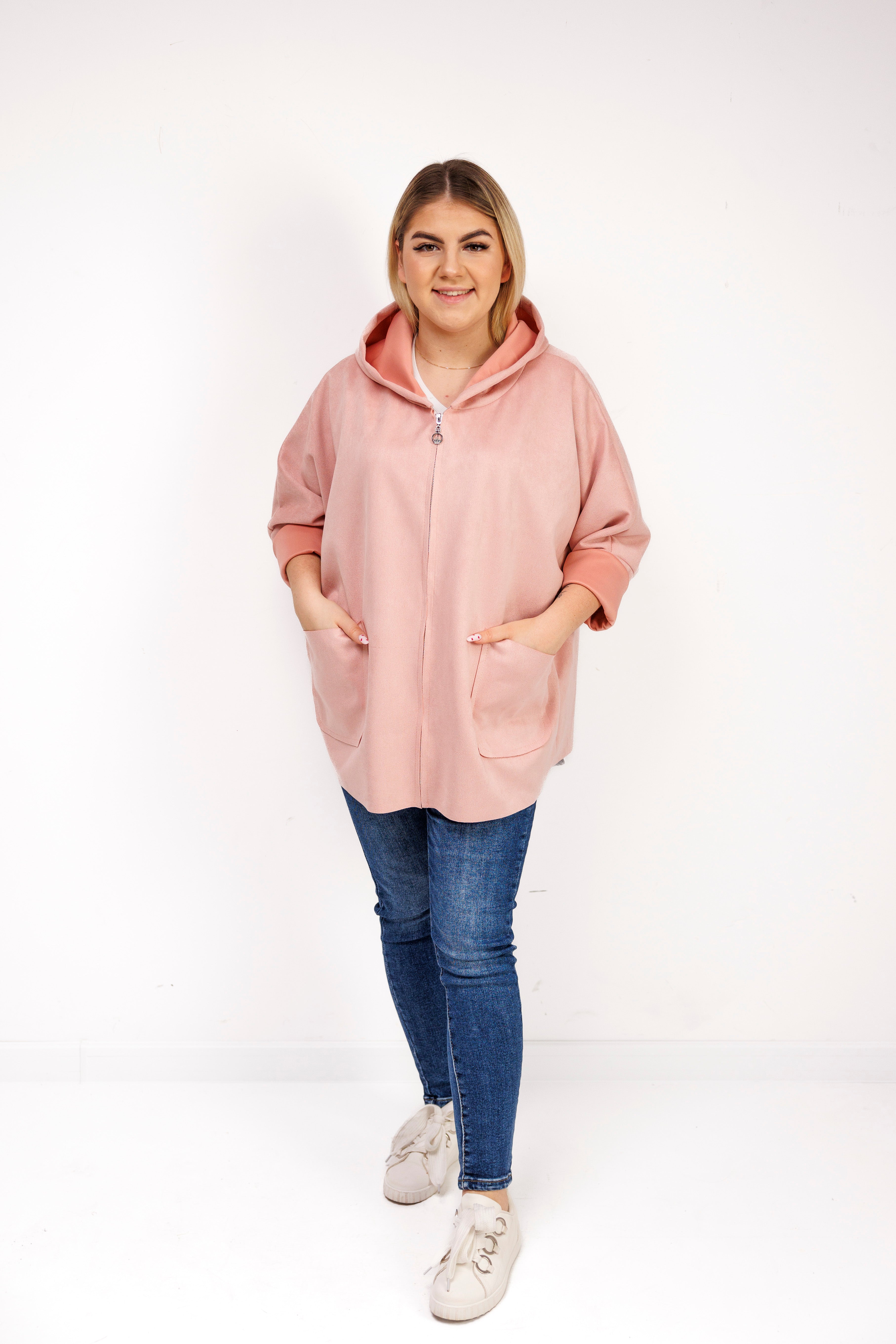 Katanka oversize z kapturem Pudrowy Róż