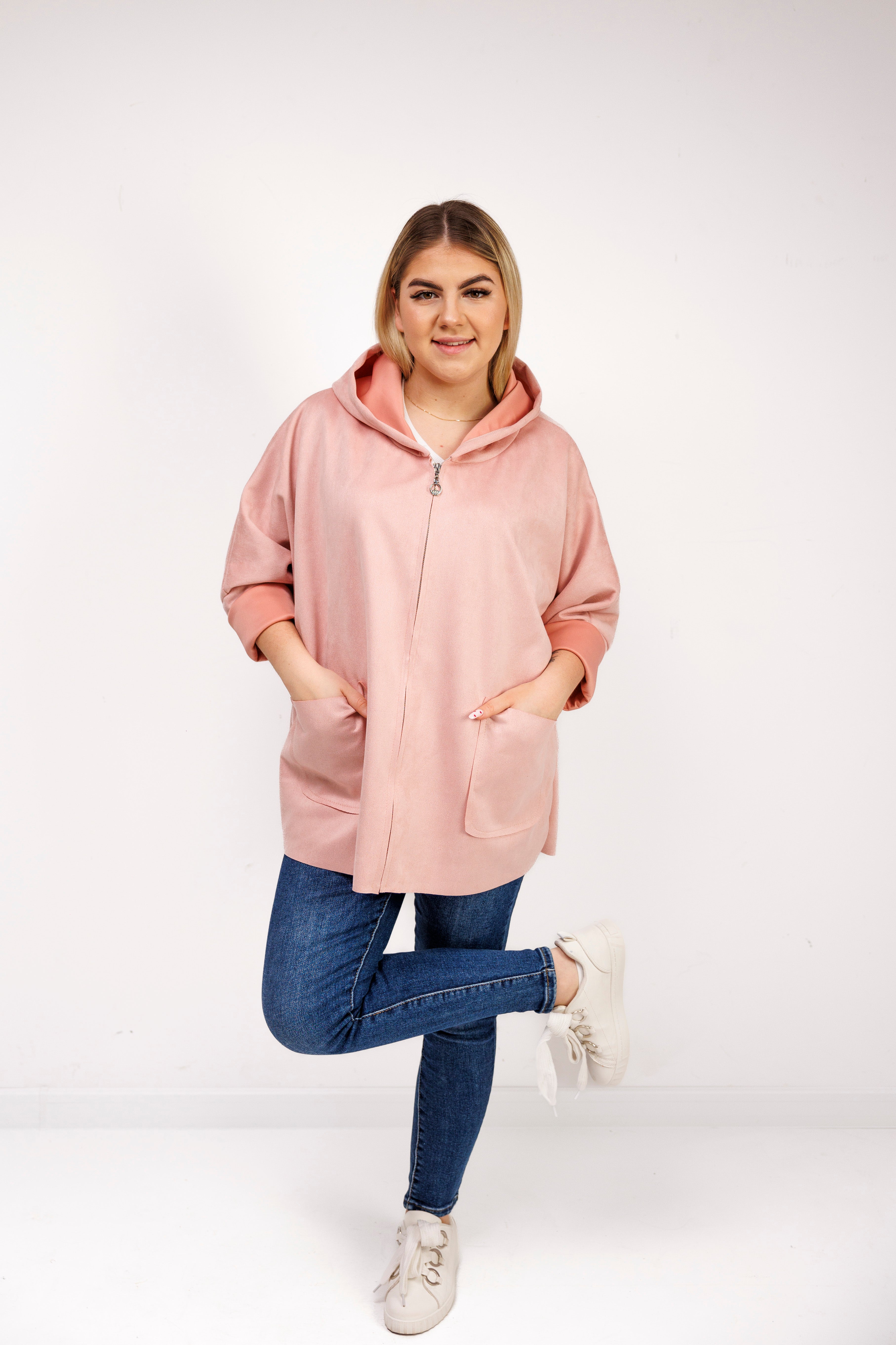 Katanka oversize z kapturem Pudrowy Róż