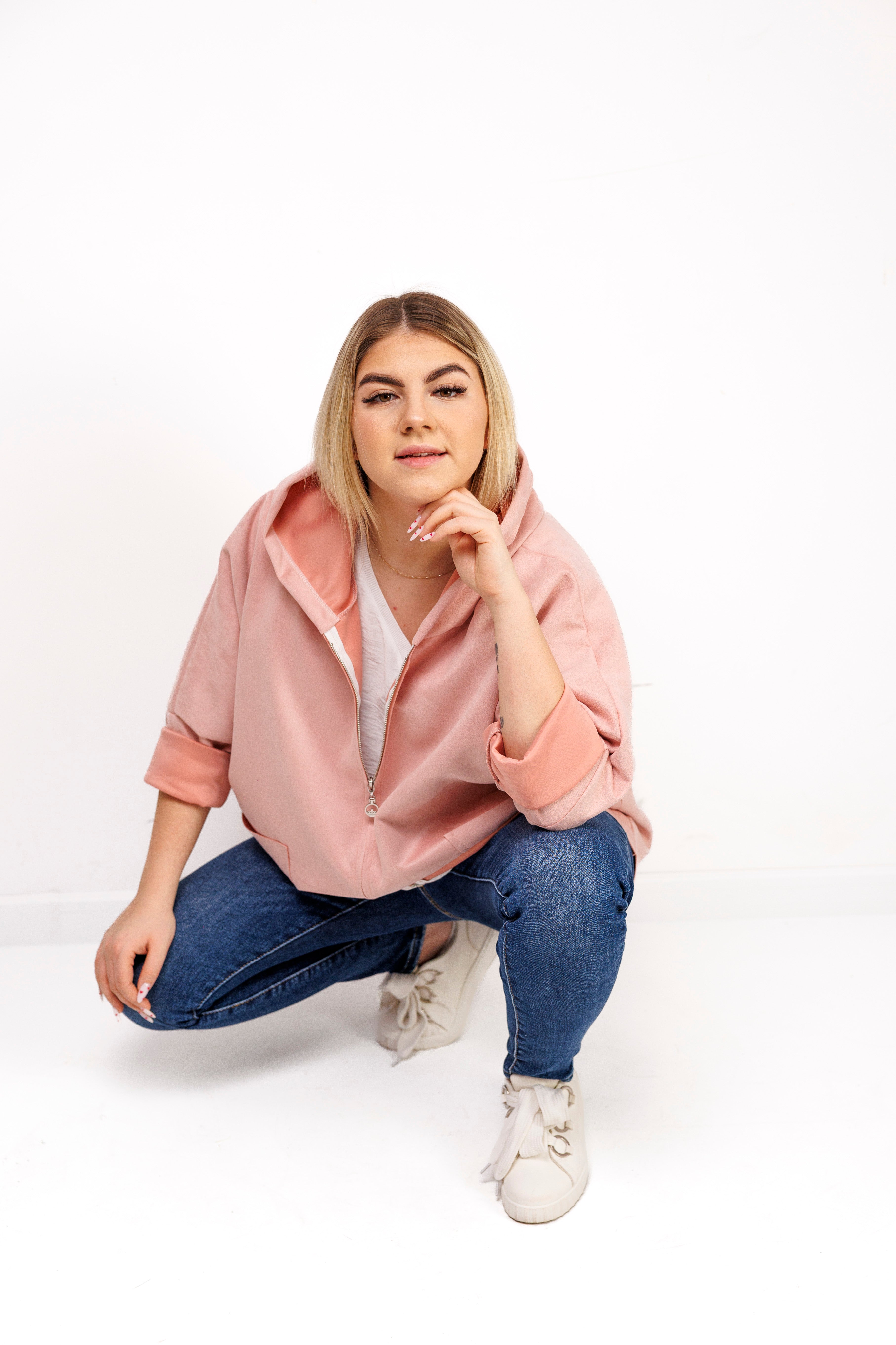 Katanka oversize z kapturem Pudrowy Róż