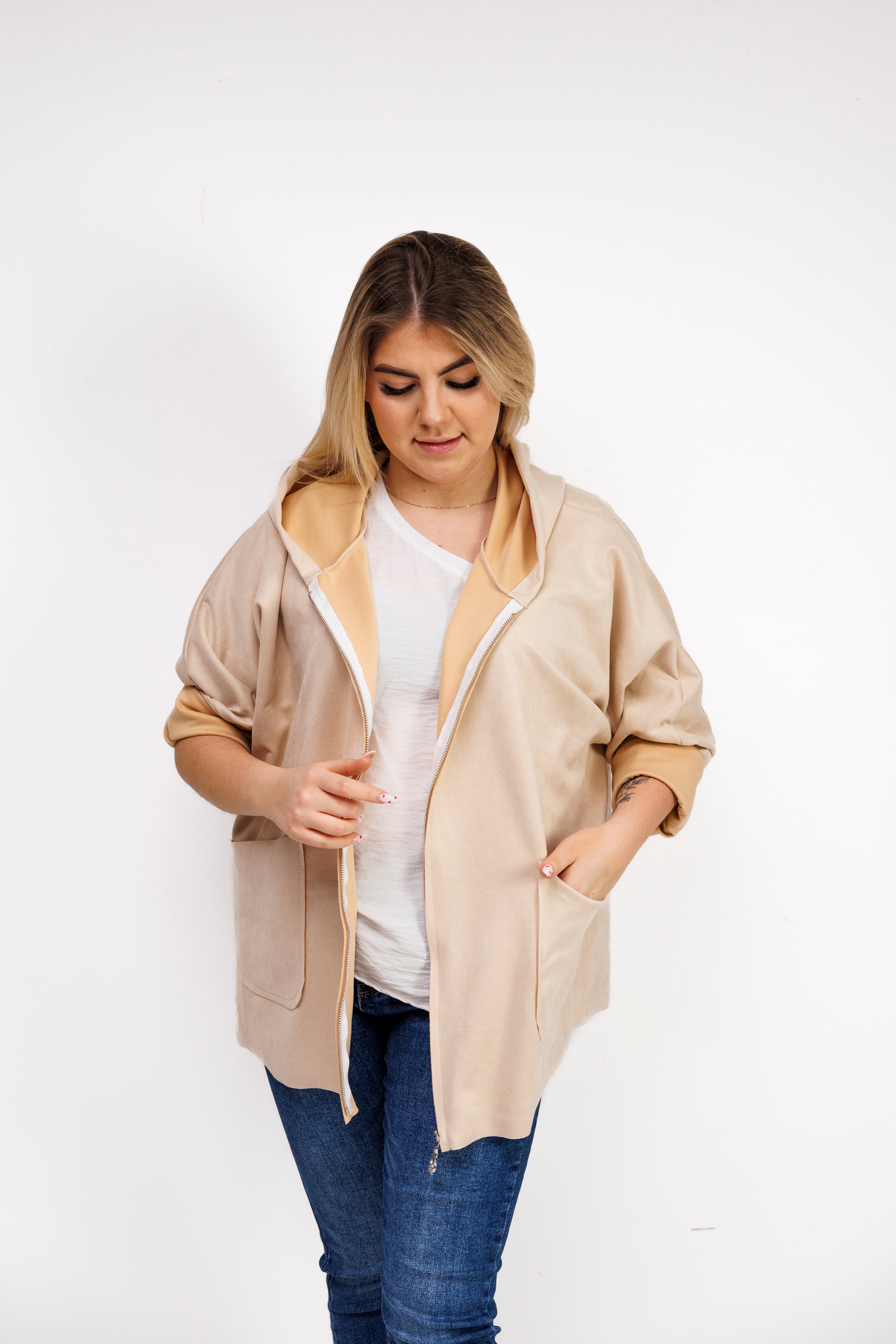 Katanka oversize z kapturem Beż