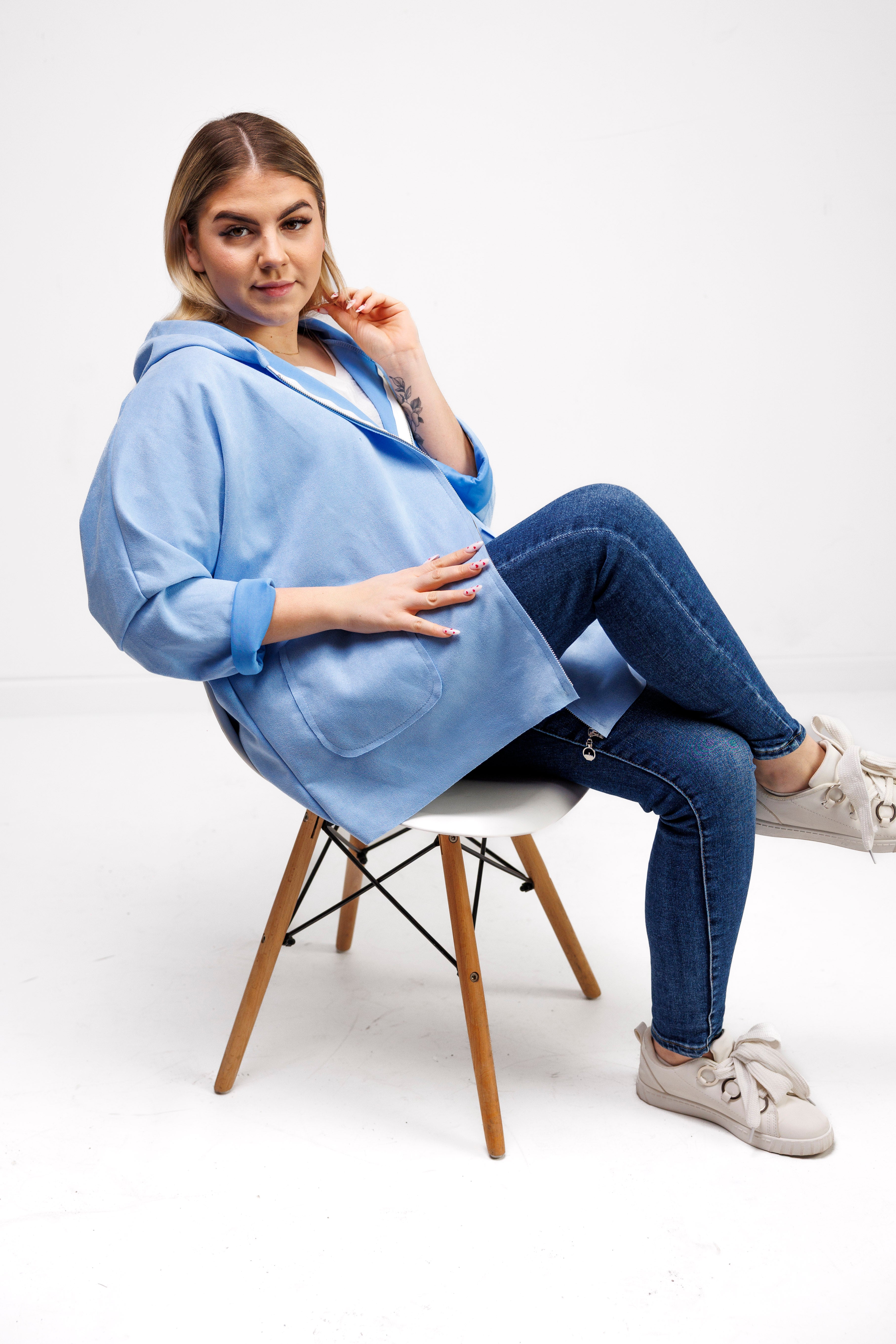 Katanka oversize z kapturem Błękit