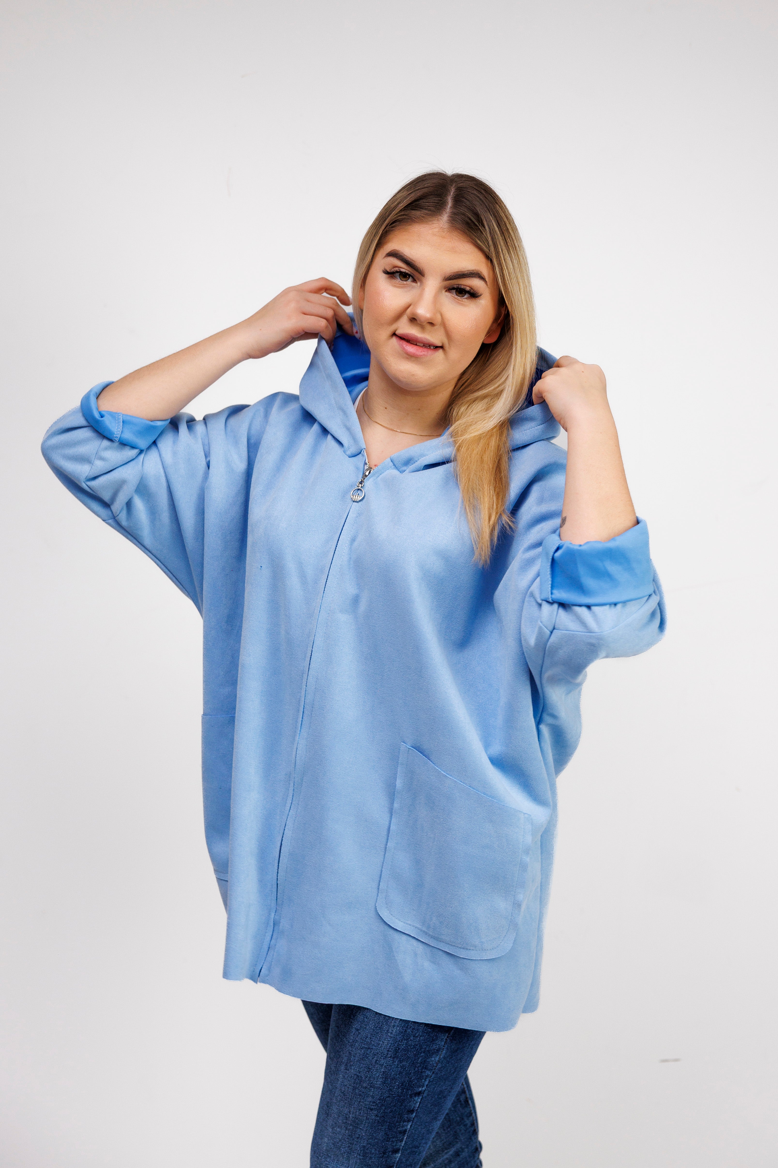 Katanka oversize z kapturem Błękit