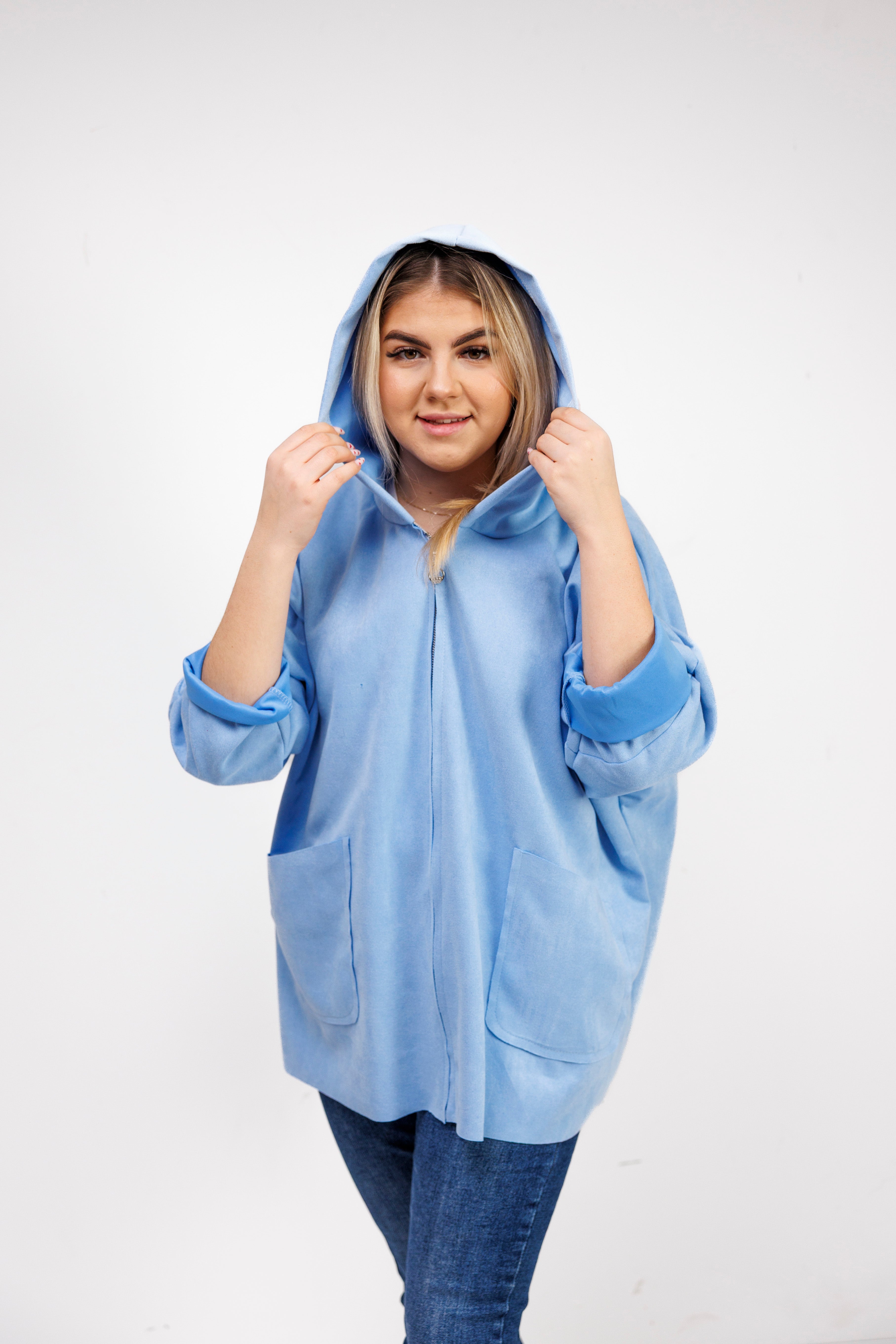 Katanka oversize z kapturem Błękit