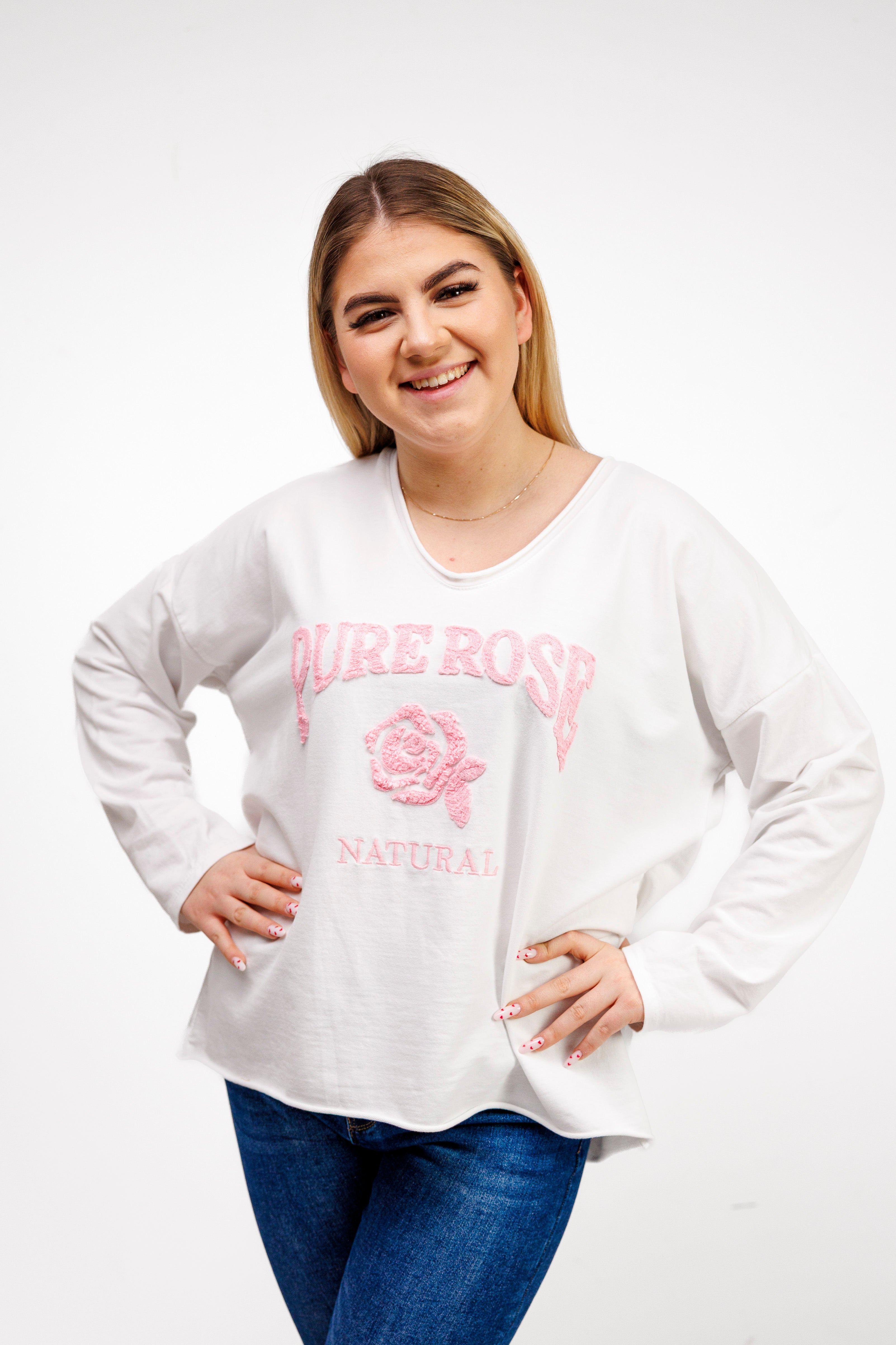 Bluzka z 100% bawełny z ozdobnym haftem Krem