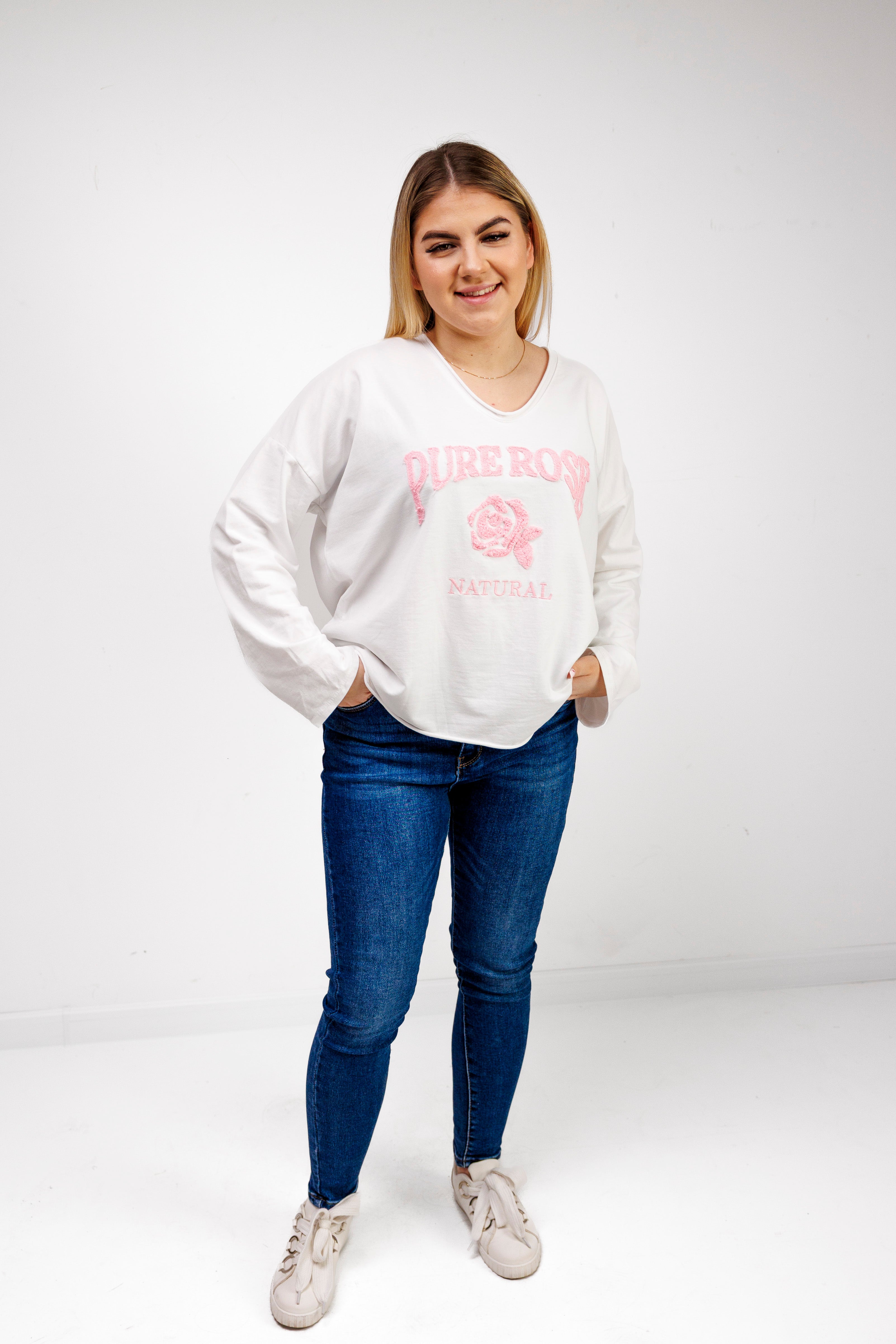 Bluzka z 100% bawełny z ozdobnym haftem Krem