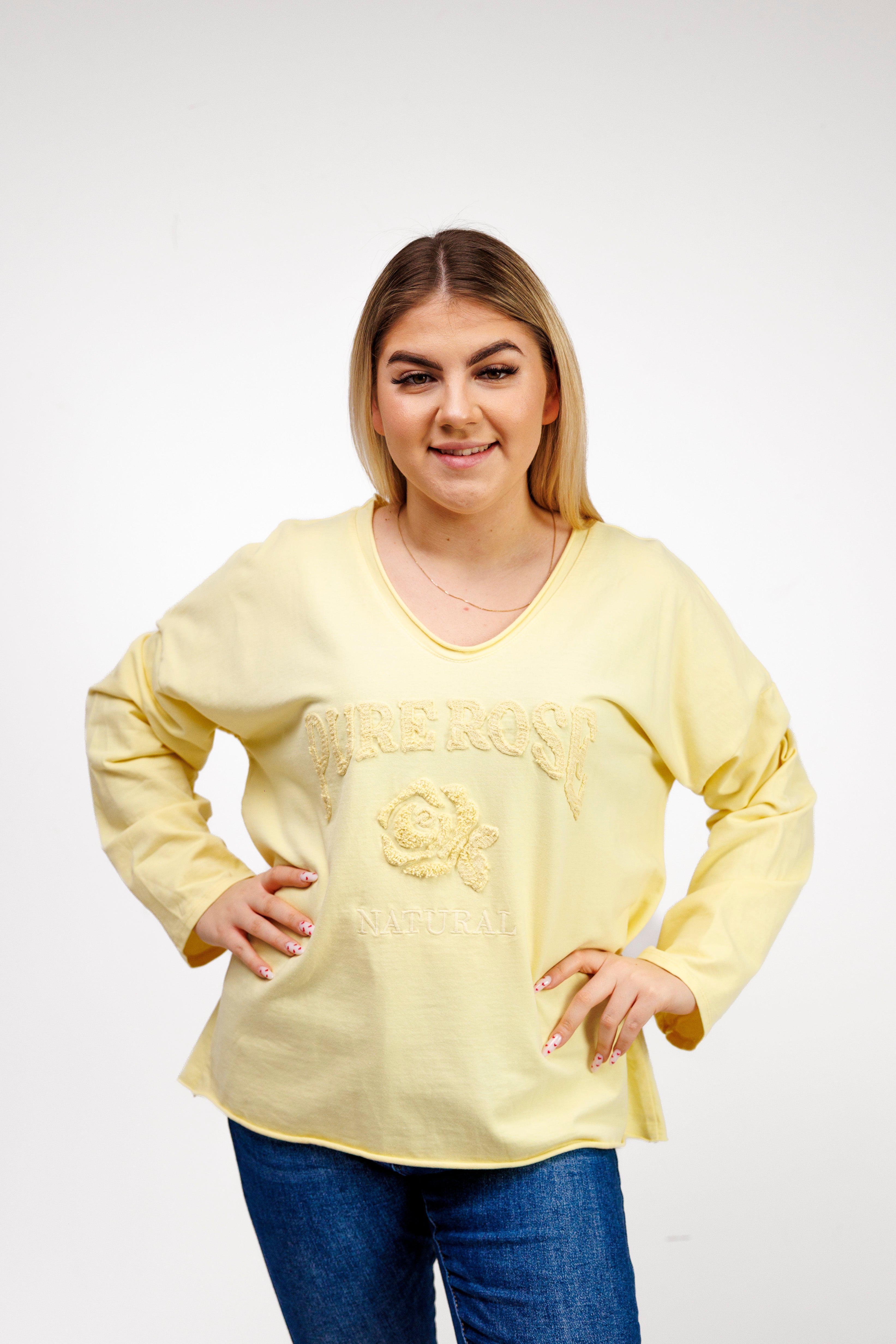 Bluzka z 100% bawełny z ozdobnym haftem Żółty