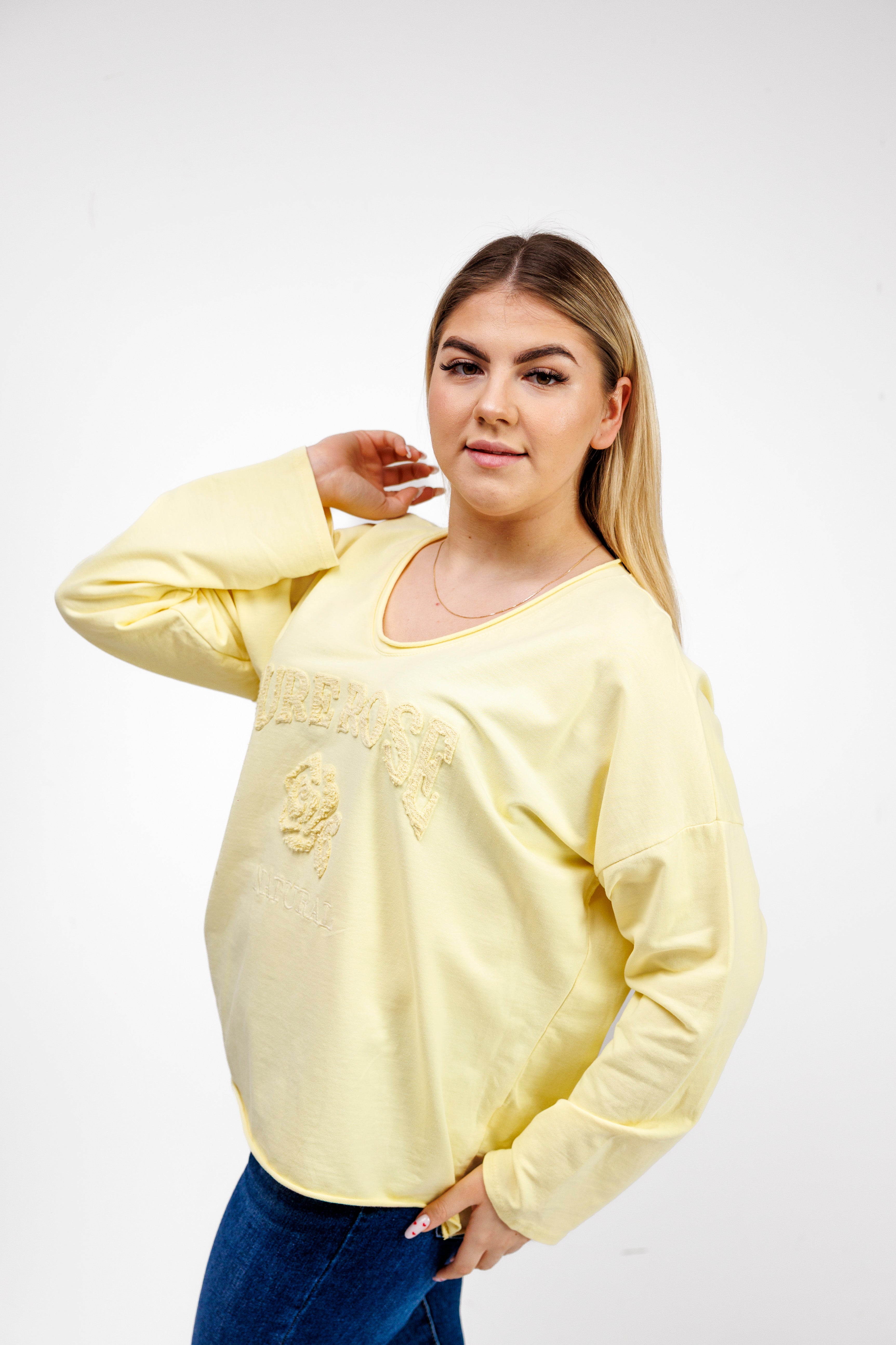 Bluzka z 100% bawełny z ozdobnym haftem Żółty