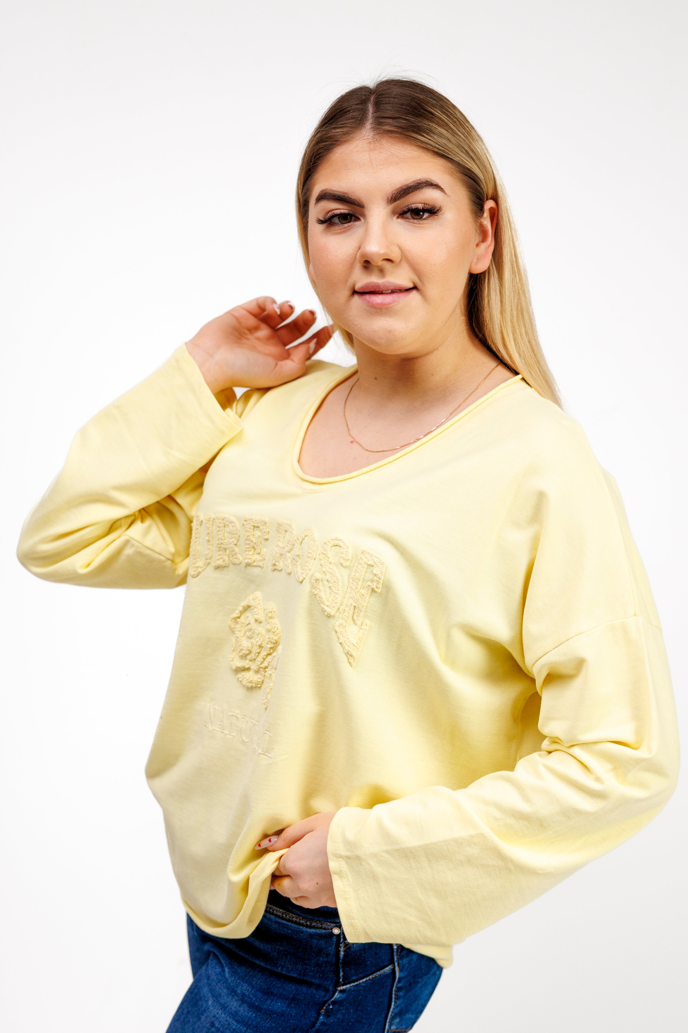 Bluzka z 100% bawełny z ozdobnym haftem Żółty