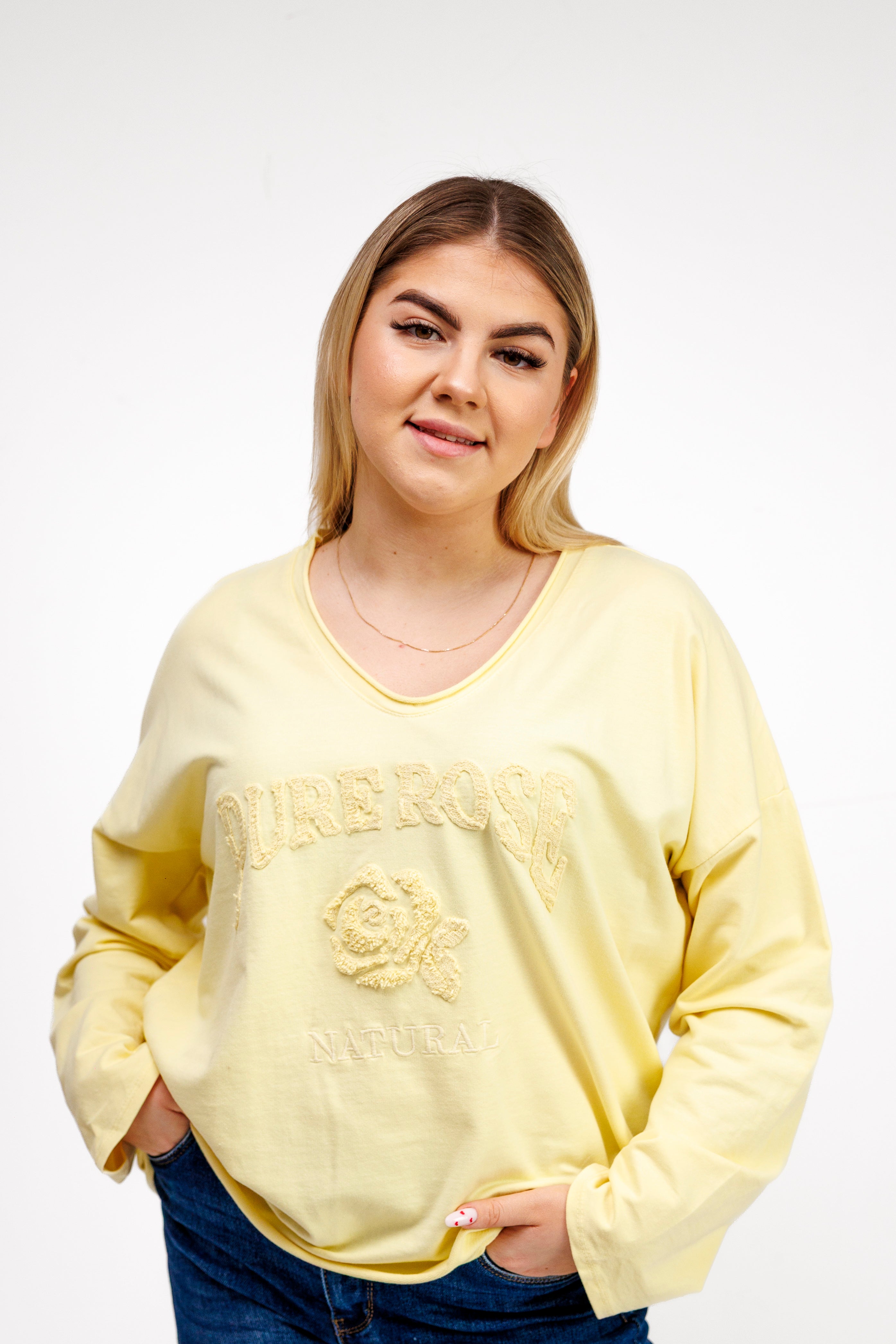 Bluzka z 100% bawełny z ozdobnym haftem Żółty