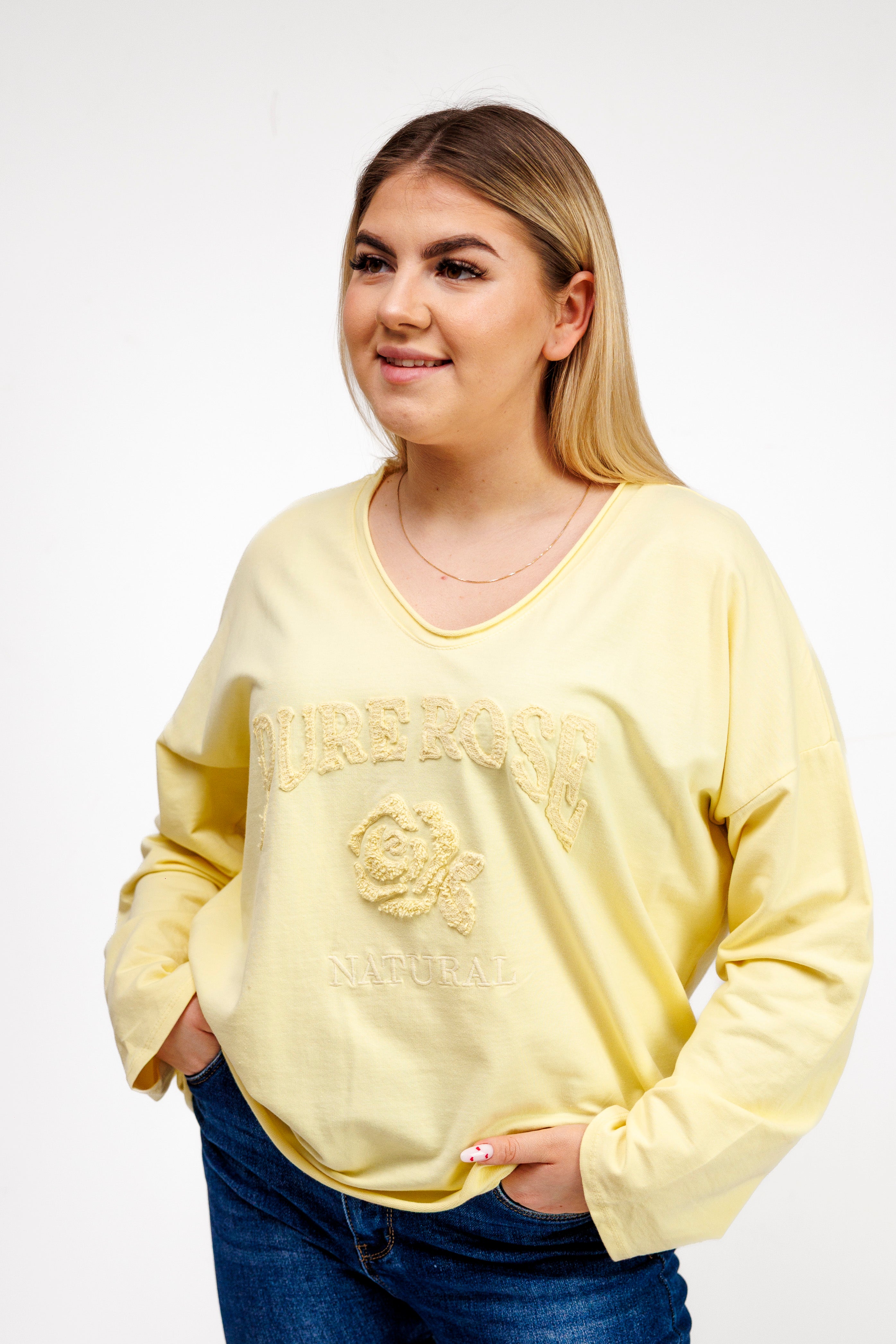 Bluzka z 100% bawełny z ozdobnym haftem Żółty