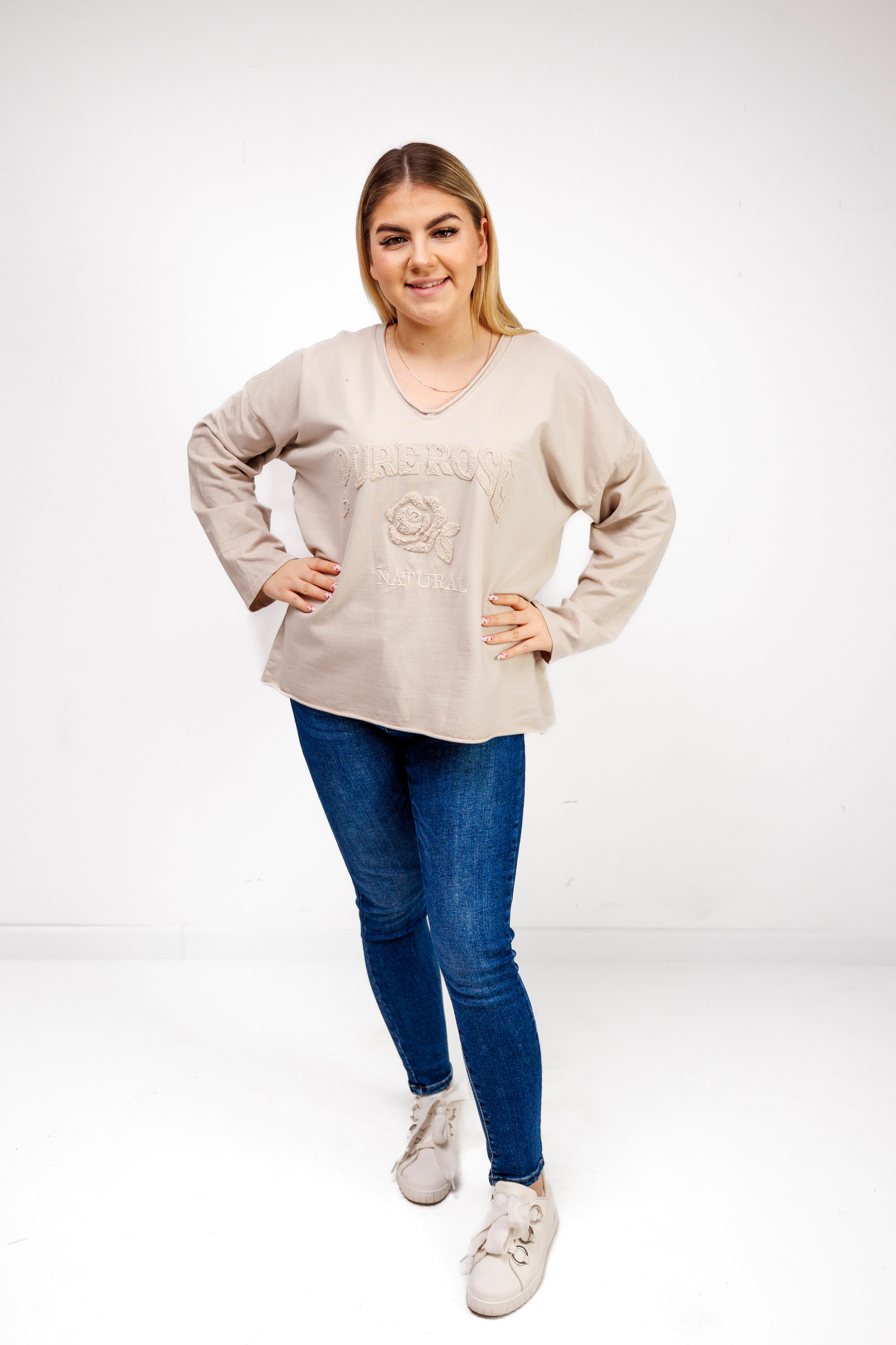 Bluzka z 100% bawełny z ozdobnym haftem Beż