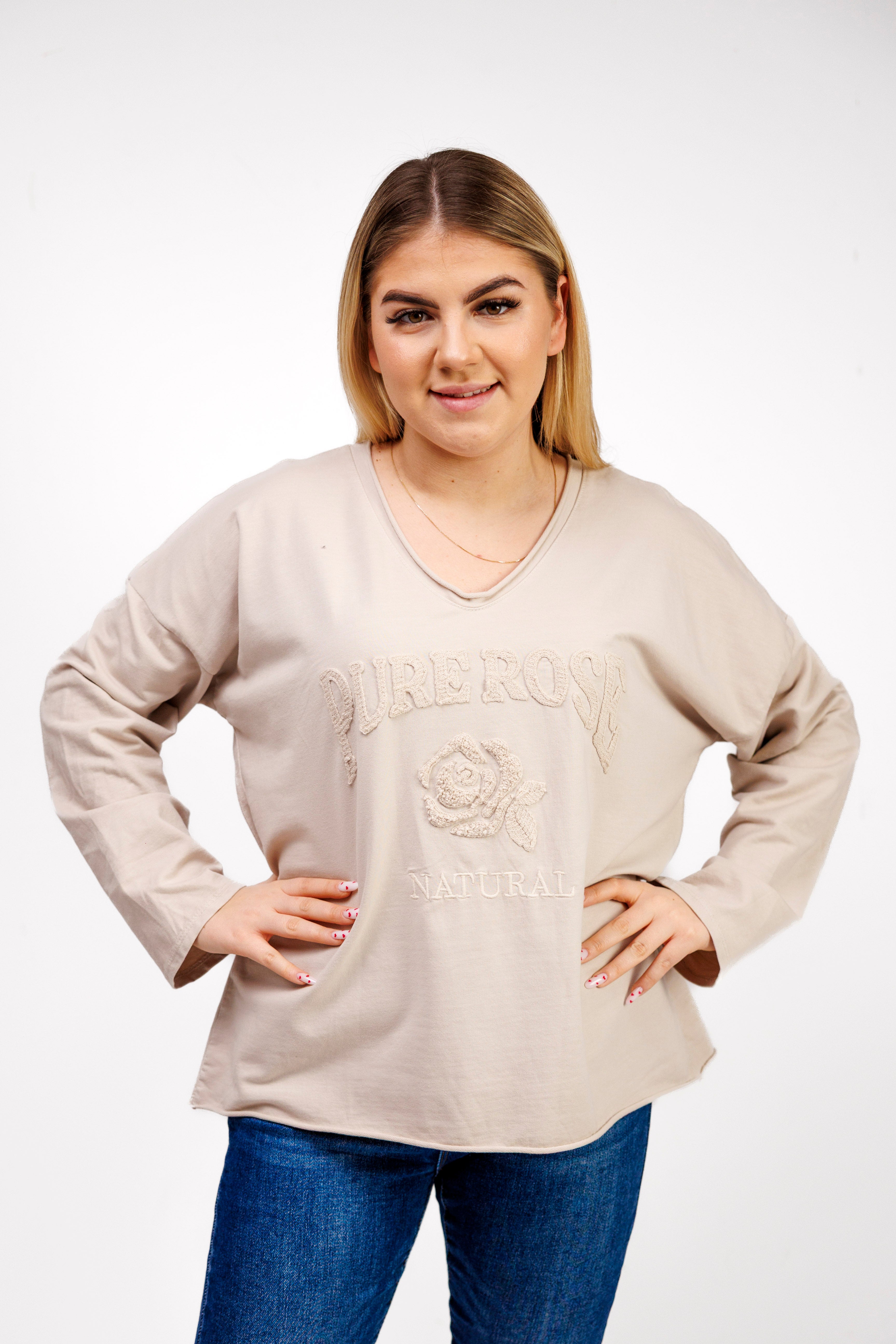 Bluzka z 100% bawełny z ozdobnym haftem Beż