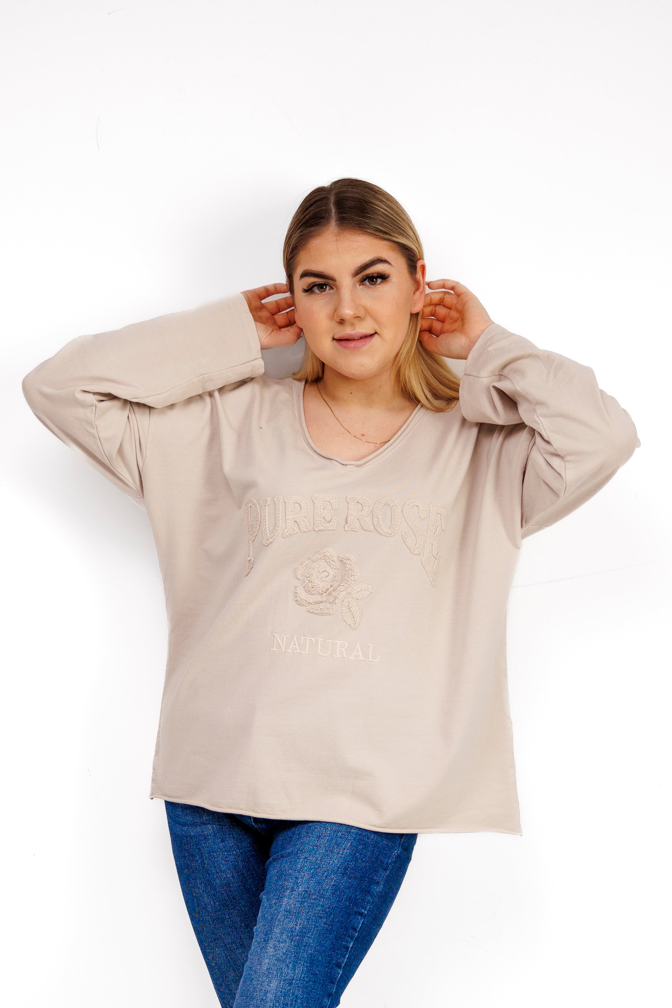 Bluzka z 100% bawełny z ozdobnym haftem Beż