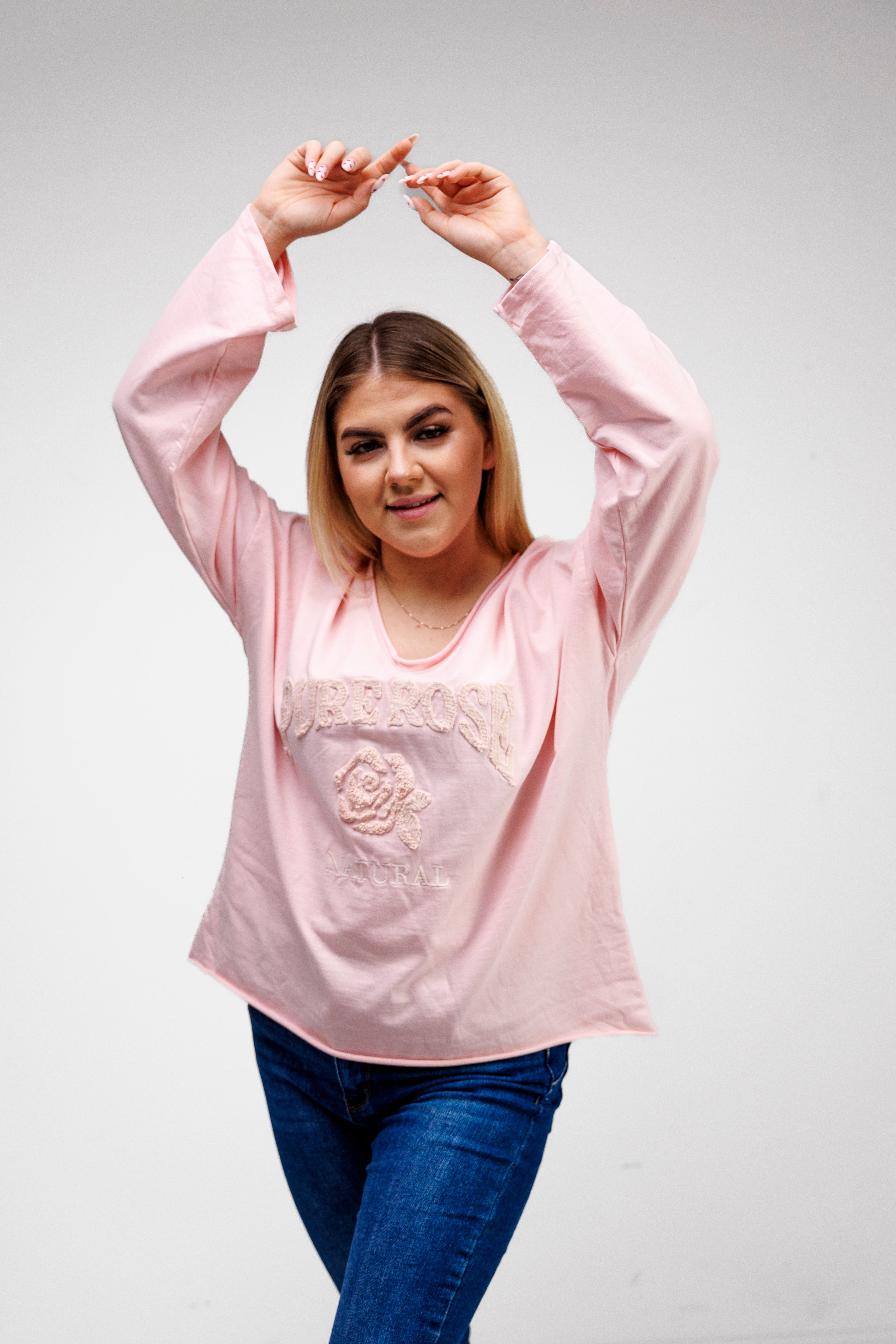 Bluzka z 100% bawełny z ozdobnym haftem Pudryw Róż