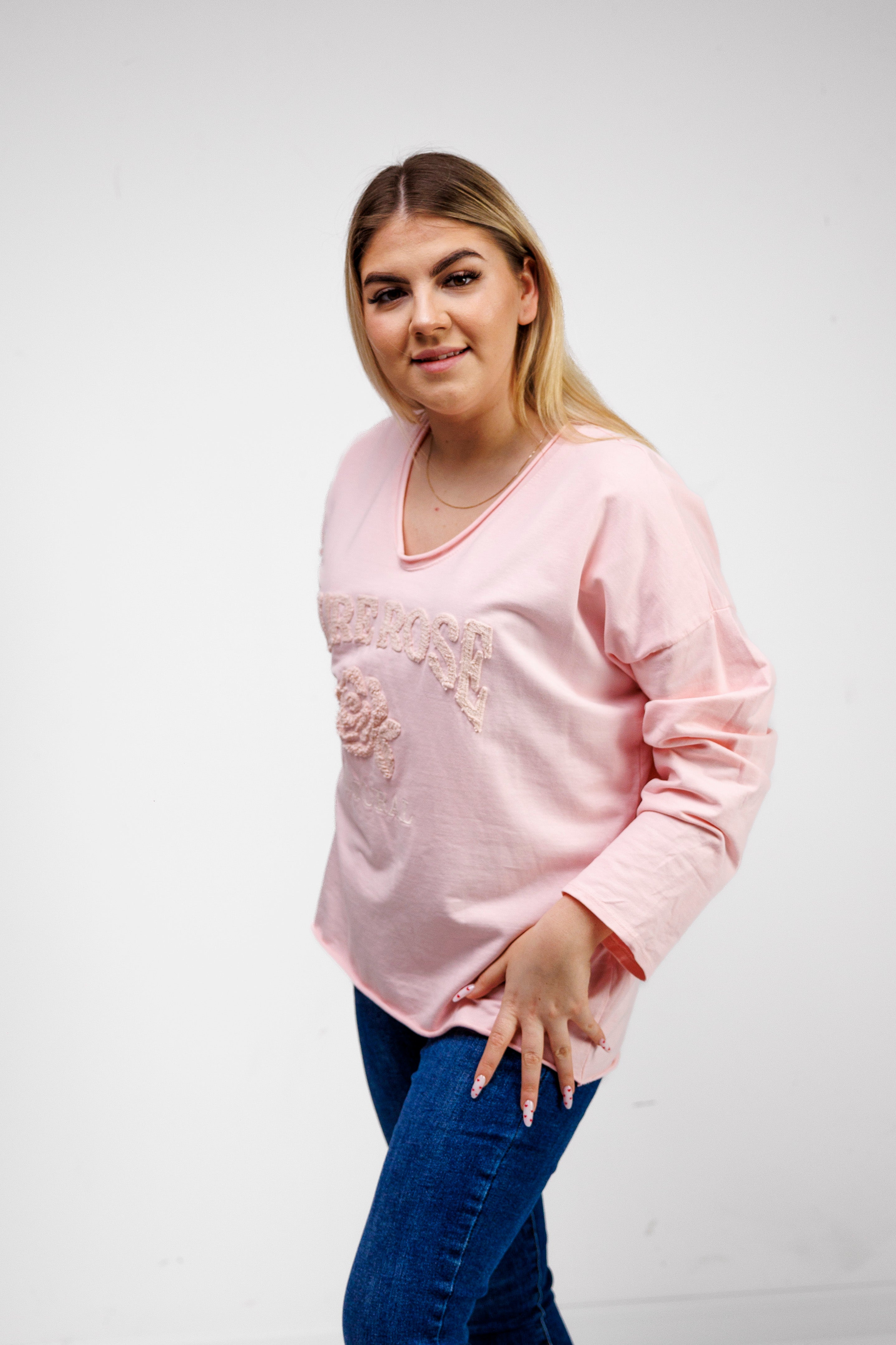 Bluzka z 100% bawełny z ozdobnym haftem Pudryw Róż