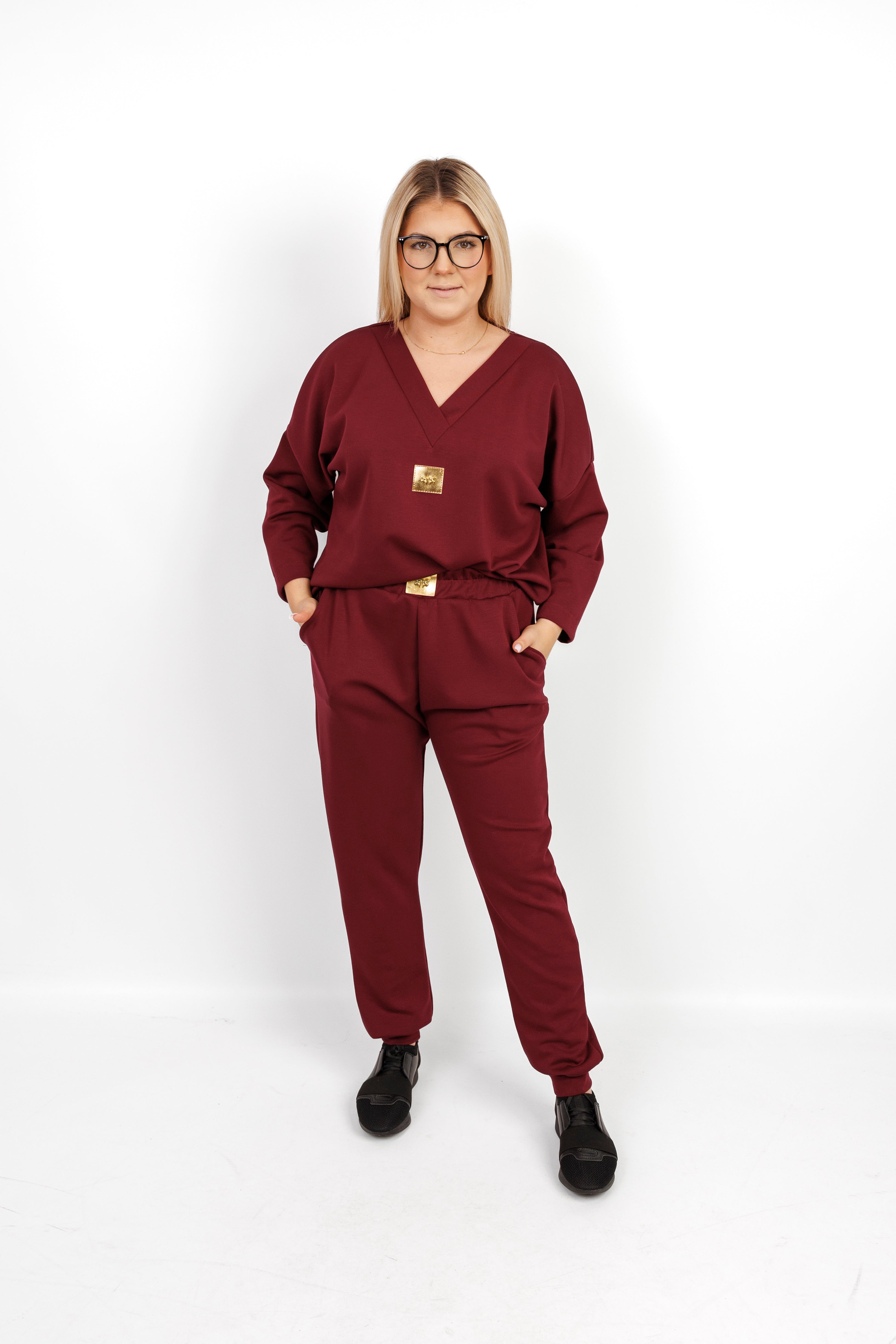 Elegancki komplet z materiału masełko Bordo