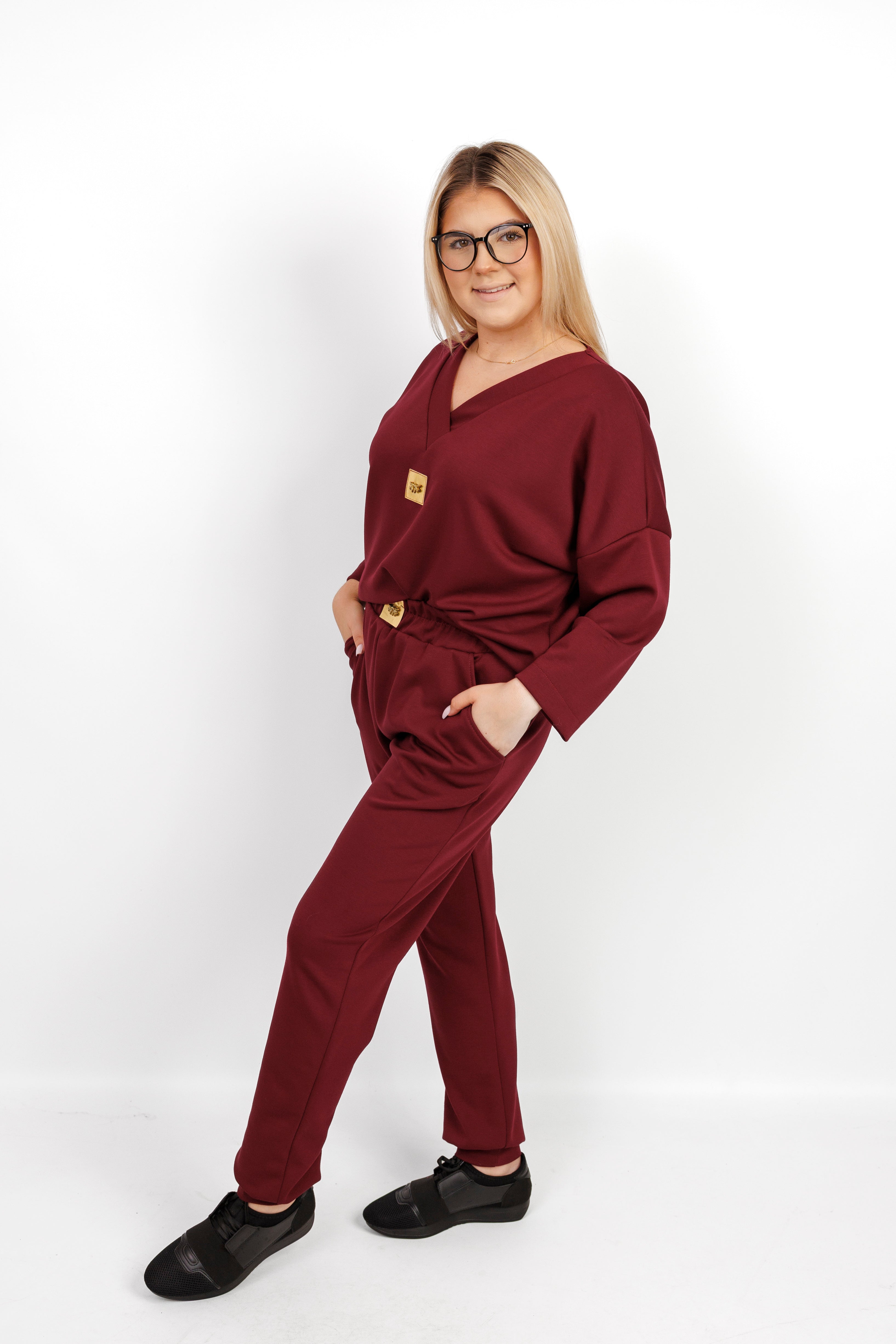 Elegancki komplet z materiału masełko Bordo