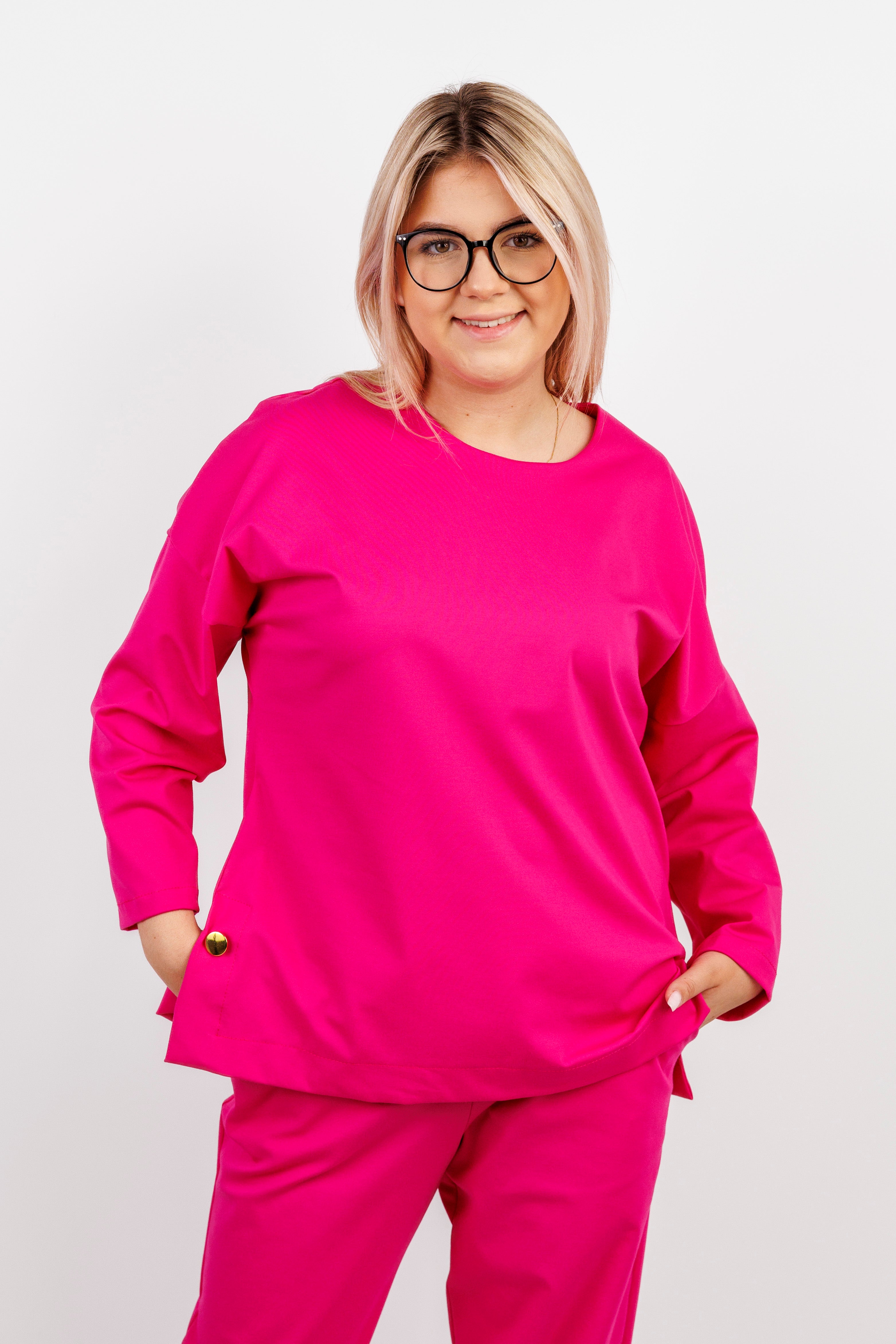 Komplet elegancki z materiału Fuksja