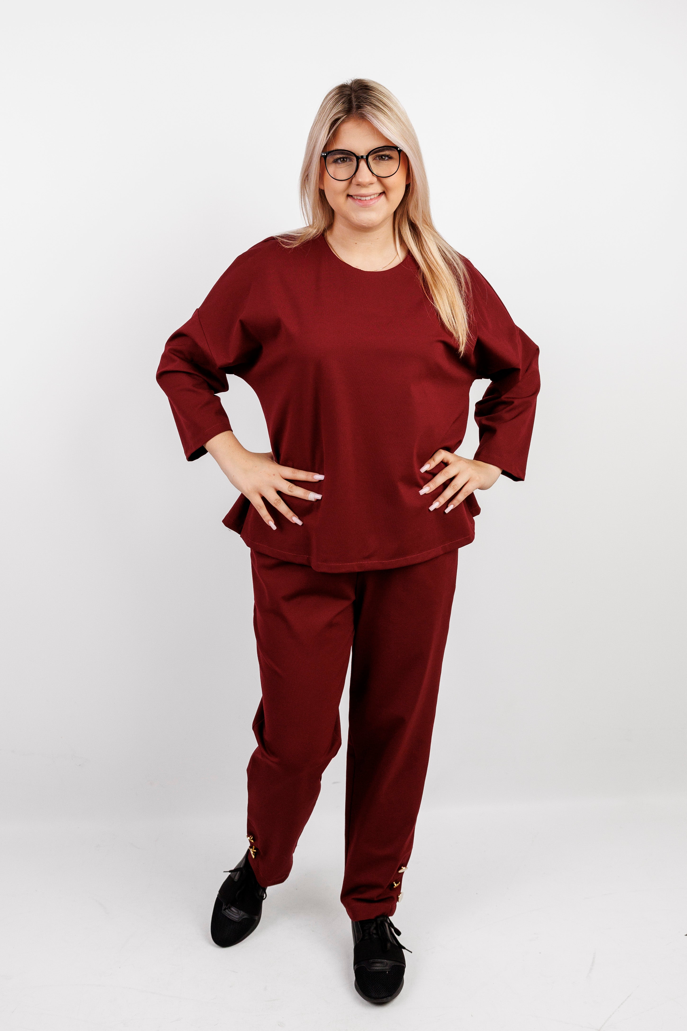 Komplet elegancki z materiału Bordo