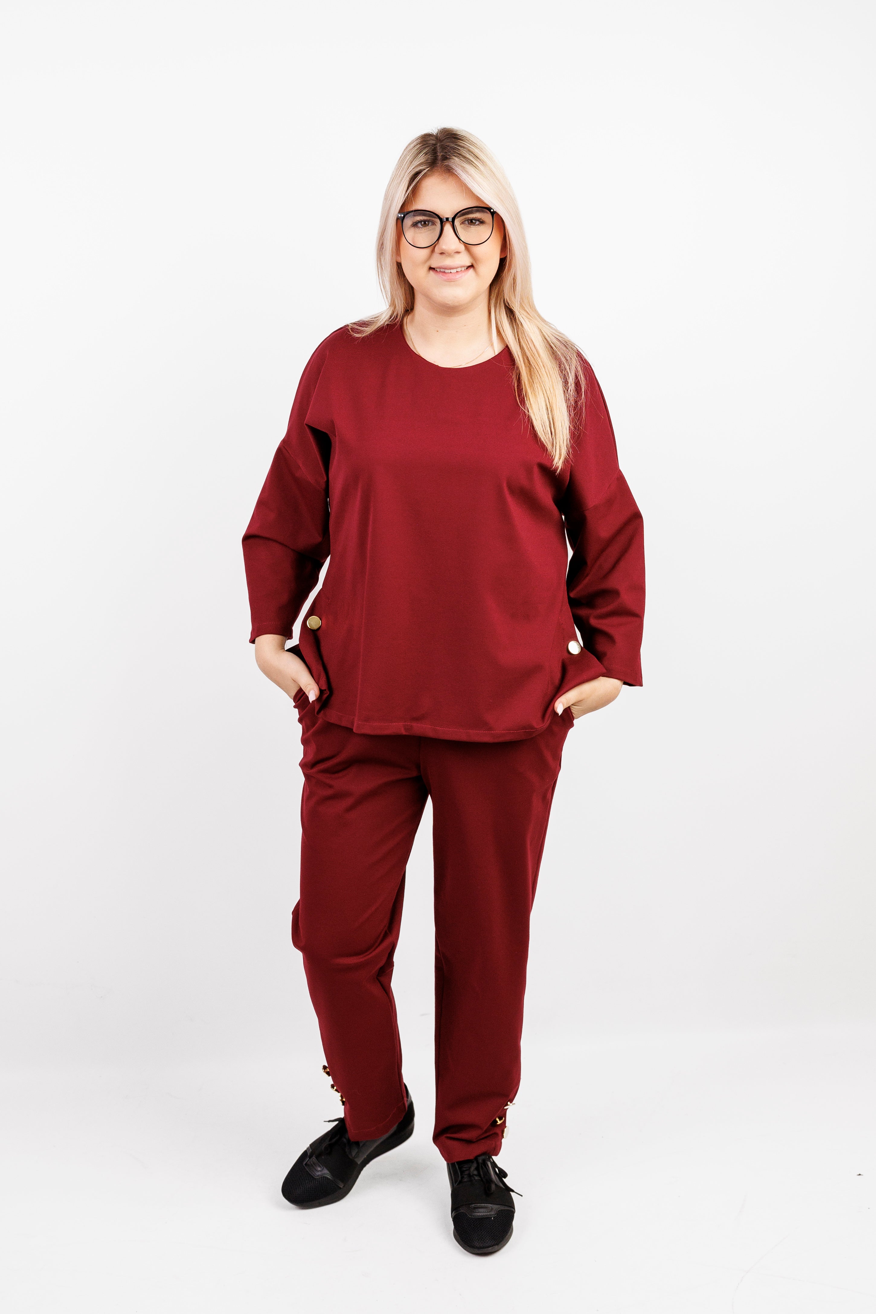 Komplet elegancki z materiału Bordo