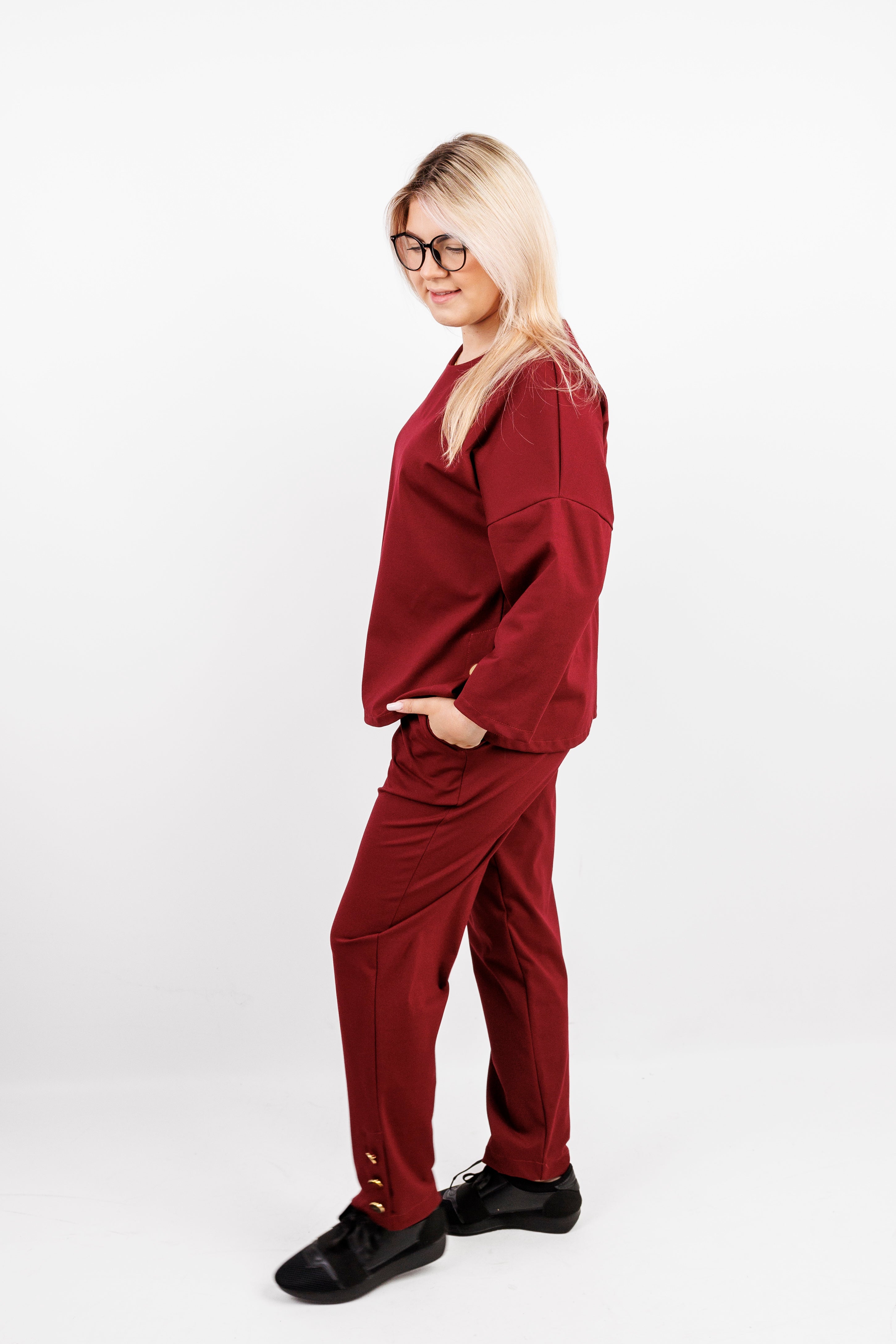 Komplet elegancki z materiału Bordo