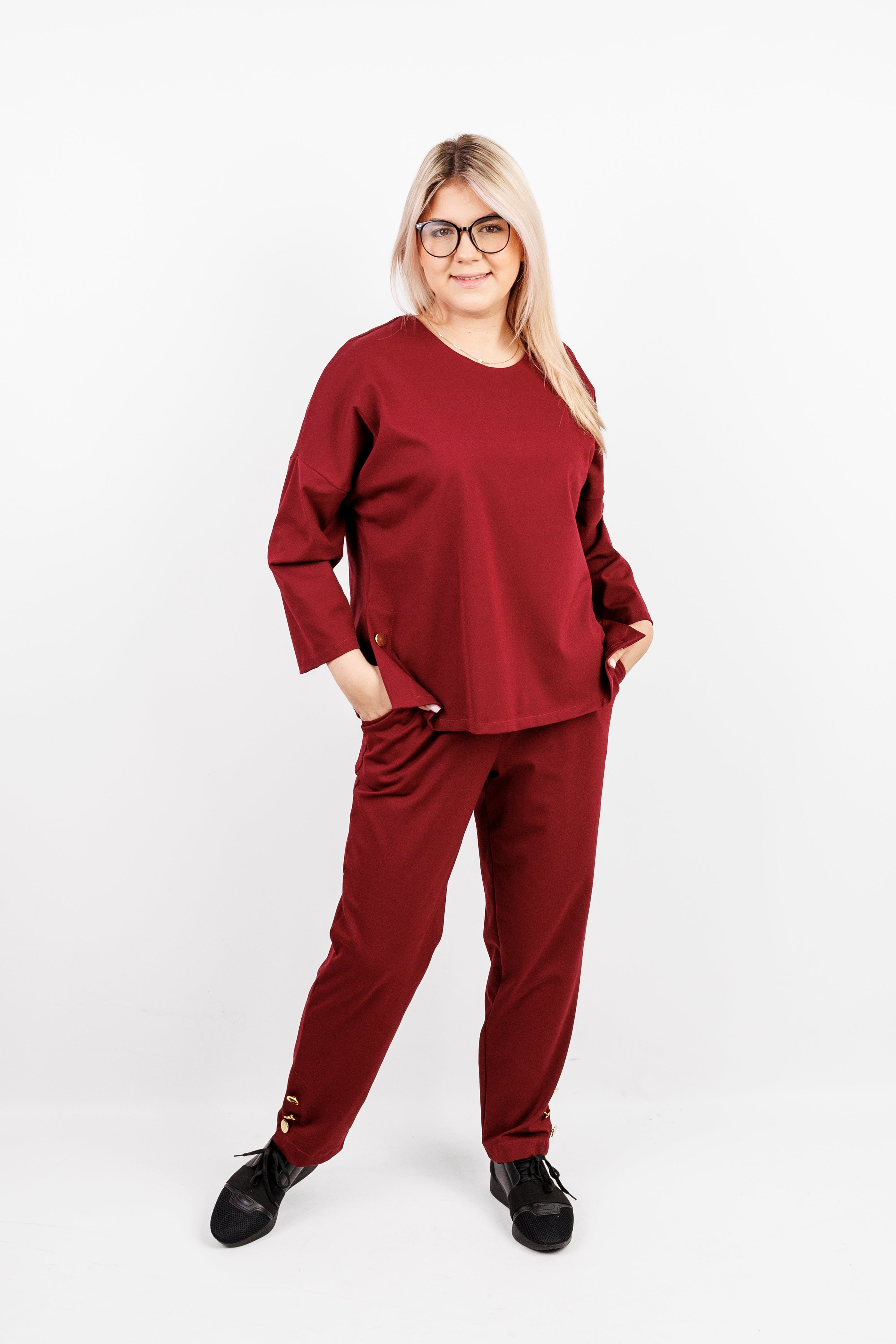 Komplet elegancki z materiału Bordo