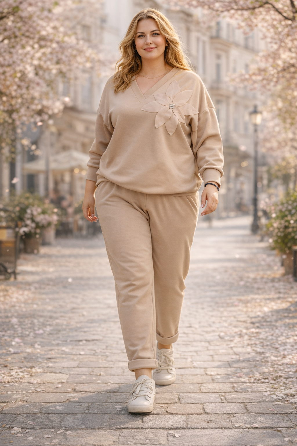 Elegancko-sportowy kobiecy dres Beż