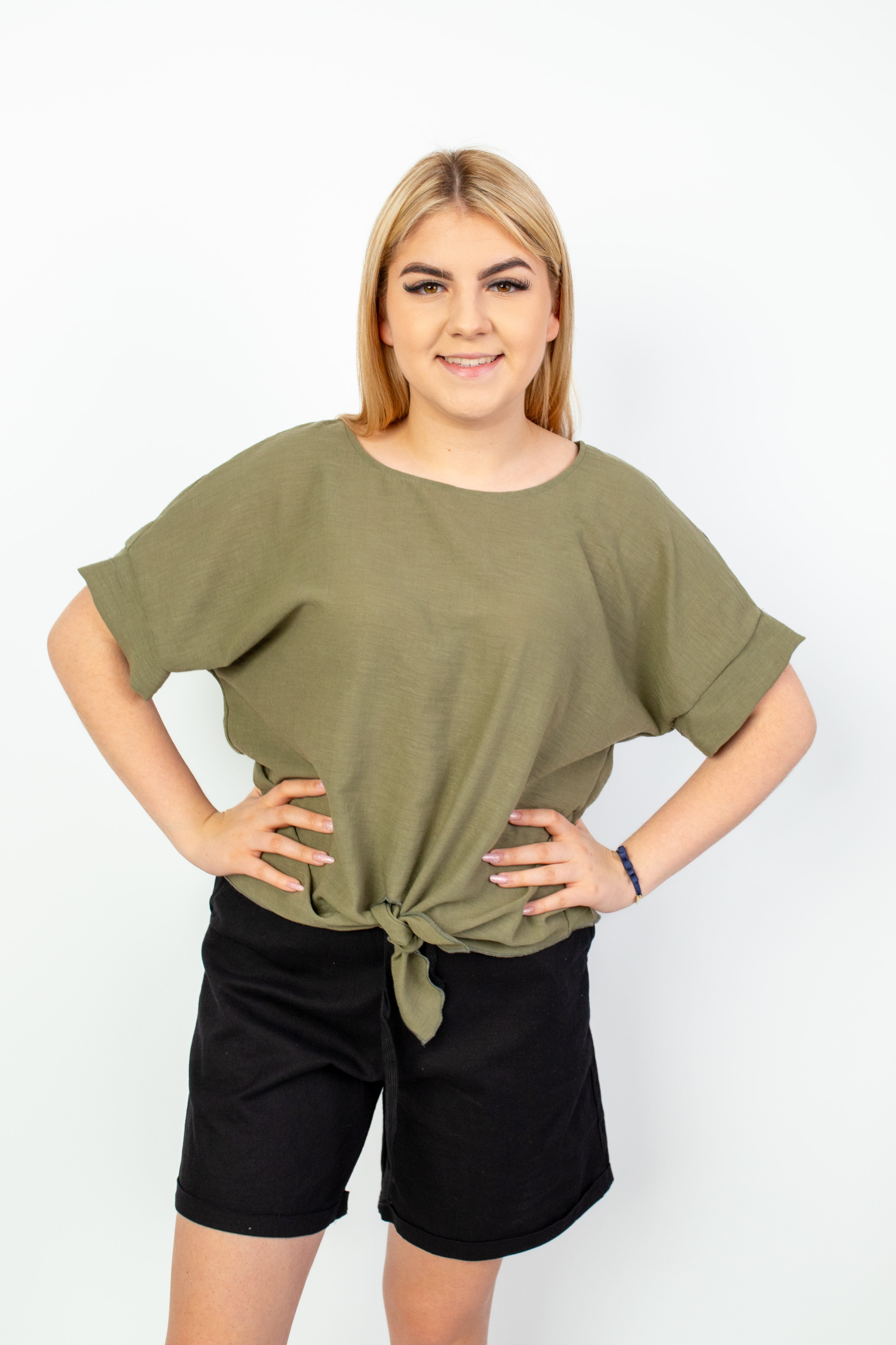 Lniana modna naturalna Bluzka Oliwka