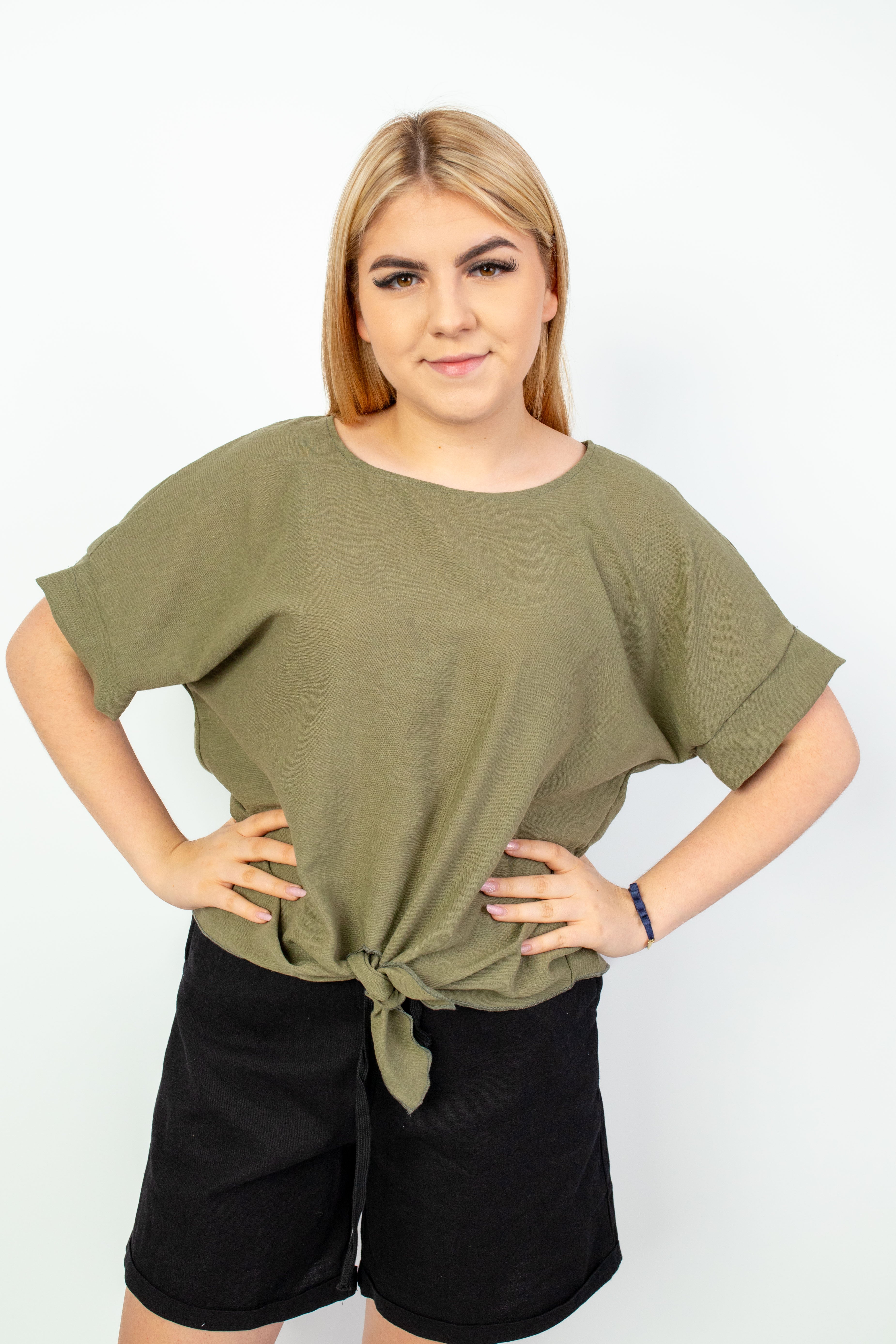 Lniana modna naturalna Bluzka Oliwka
