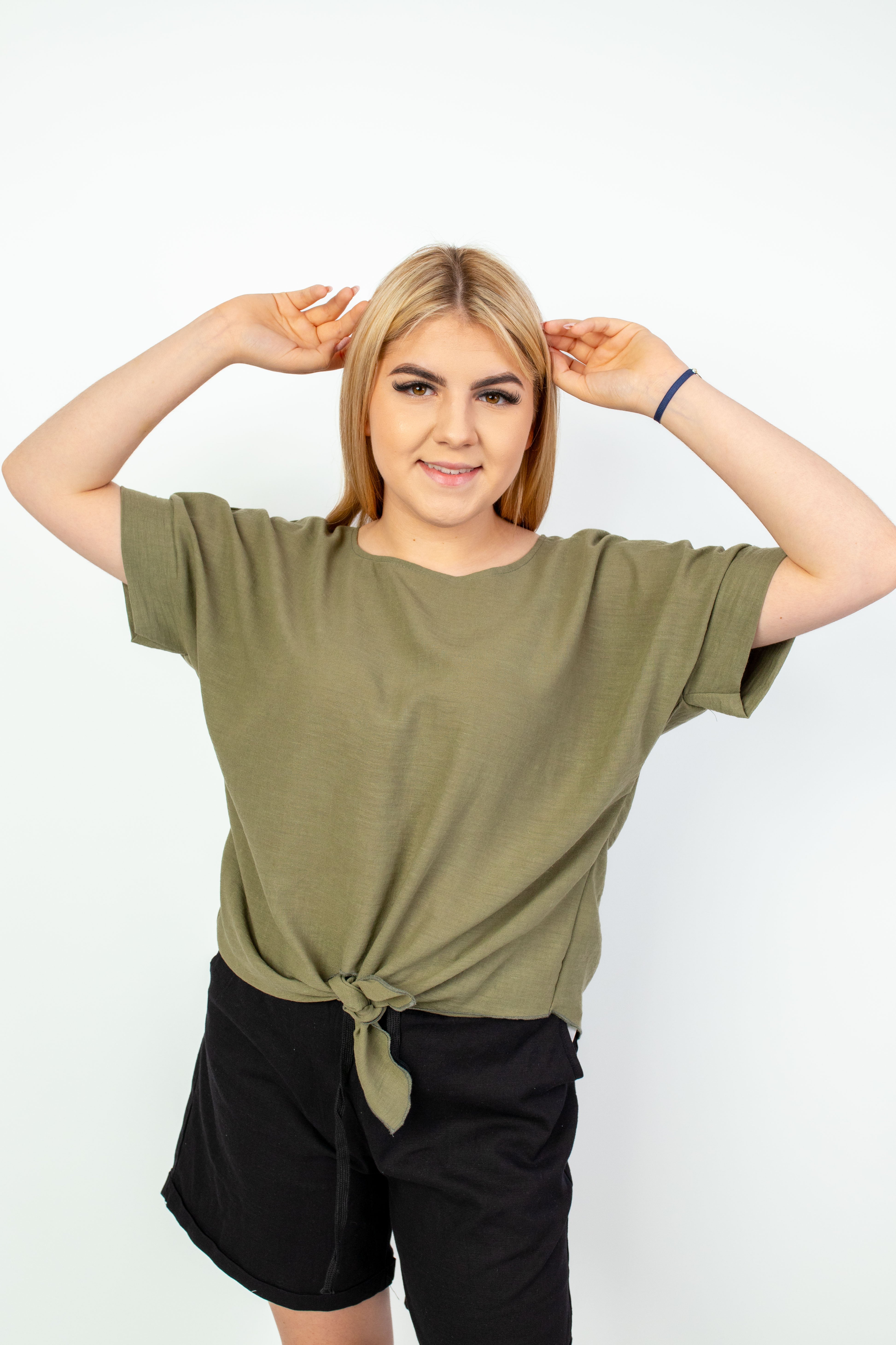 Lniana modna naturalna Bluzka Oliwka