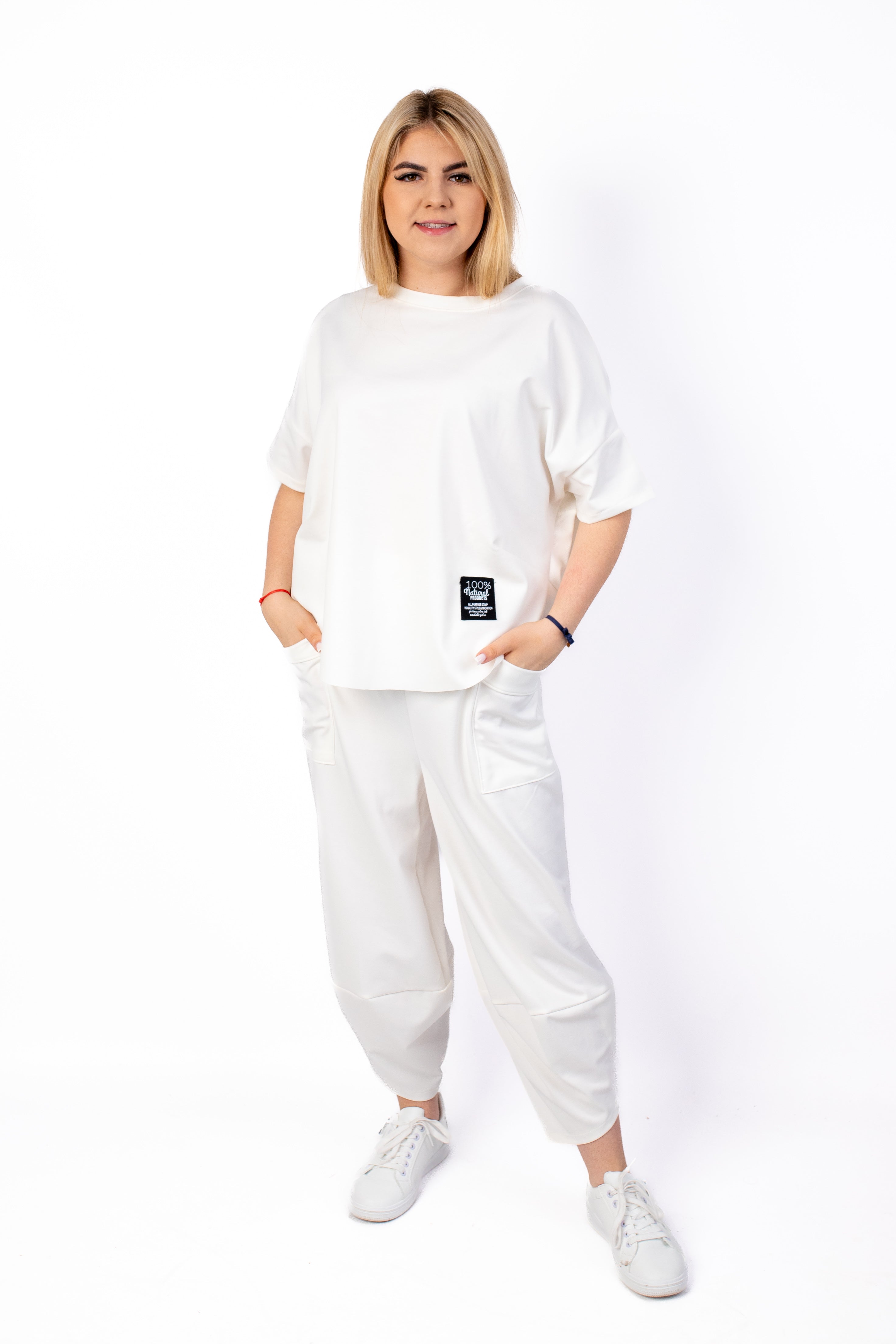 Wygodny modny dres Bluzka+Spodnie Krem