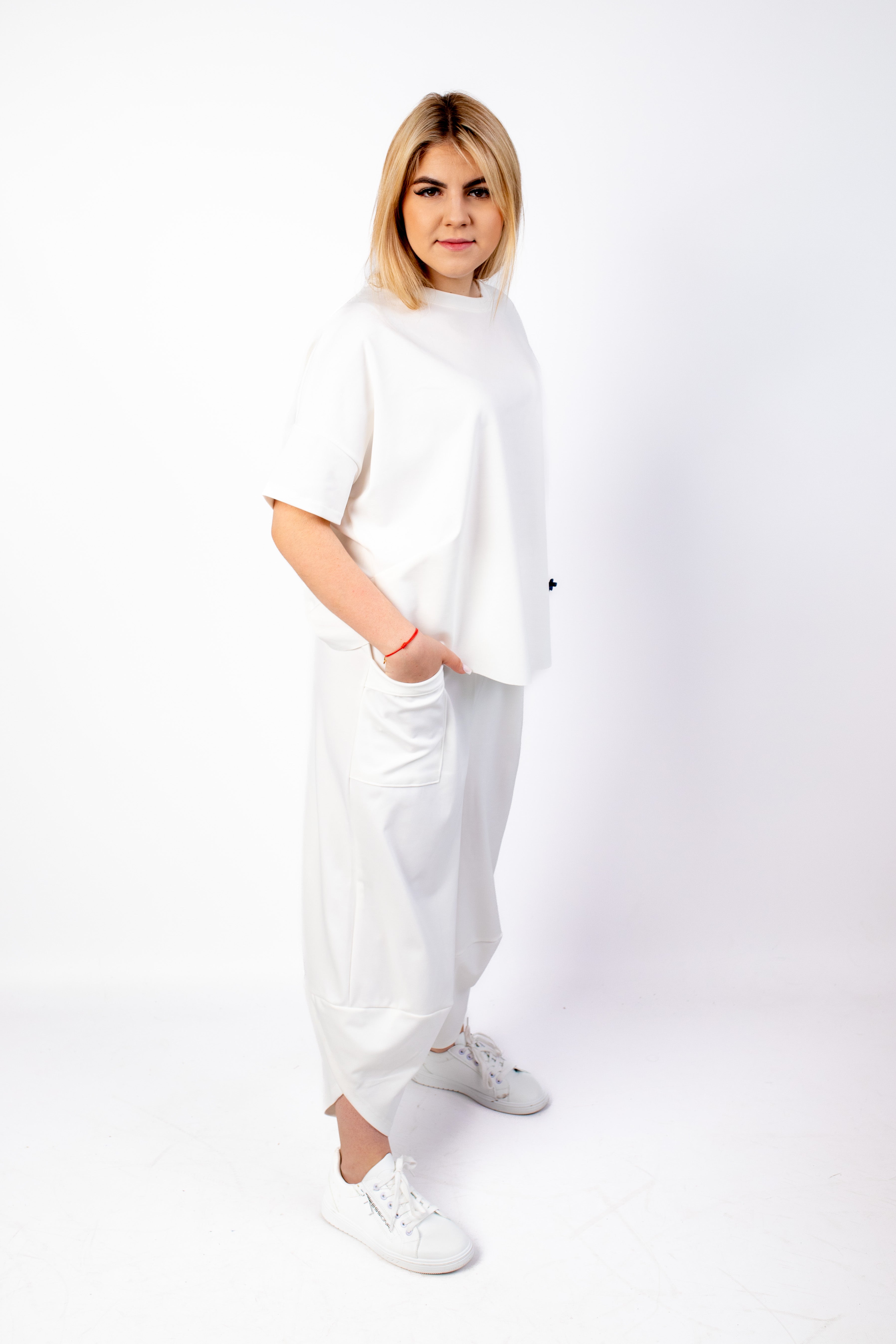 Wygodny modny dres Bluzka+Spodnie Krem