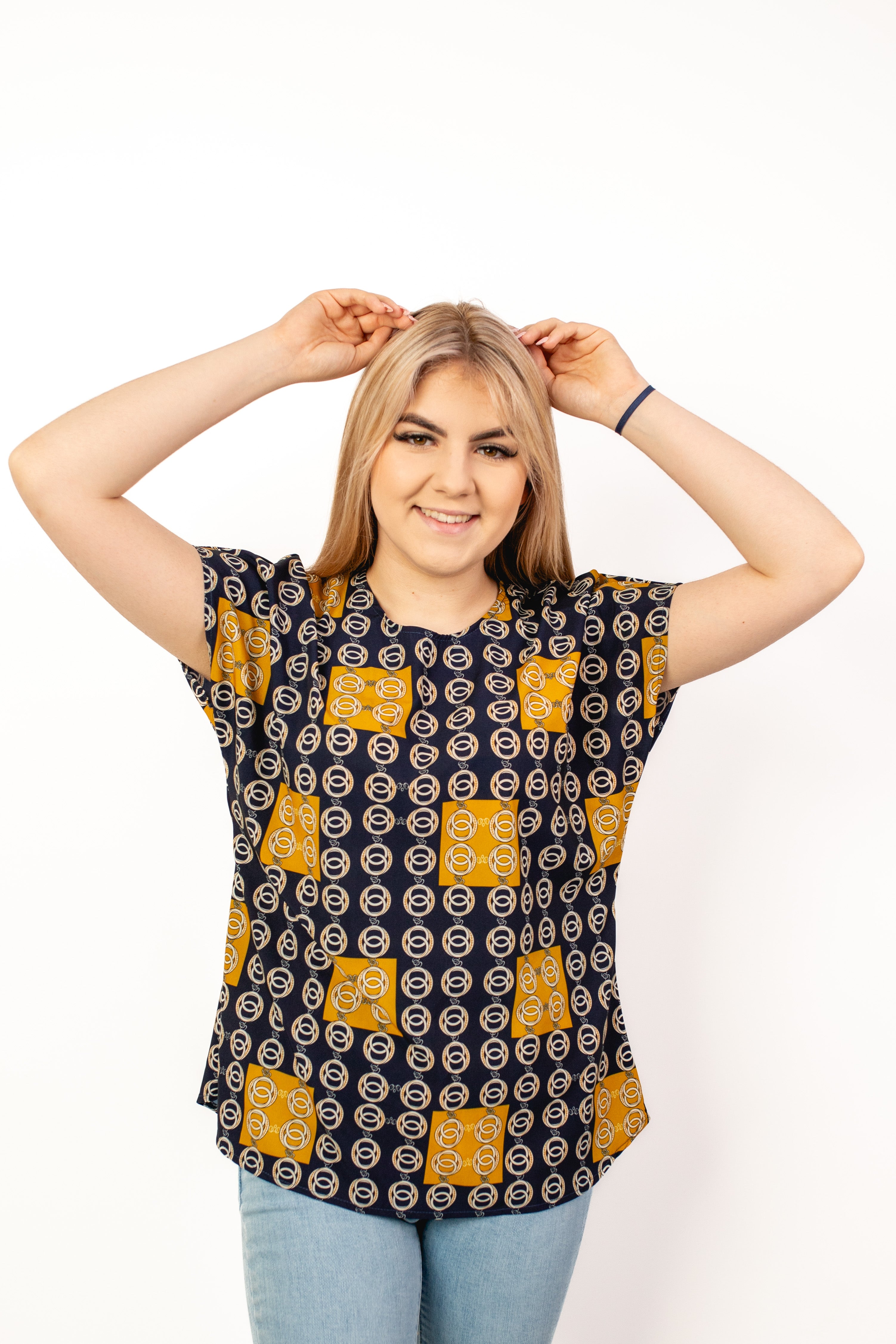 Letnia wzorzysta sportowa bluzka na krótki rękaw Wzór 6