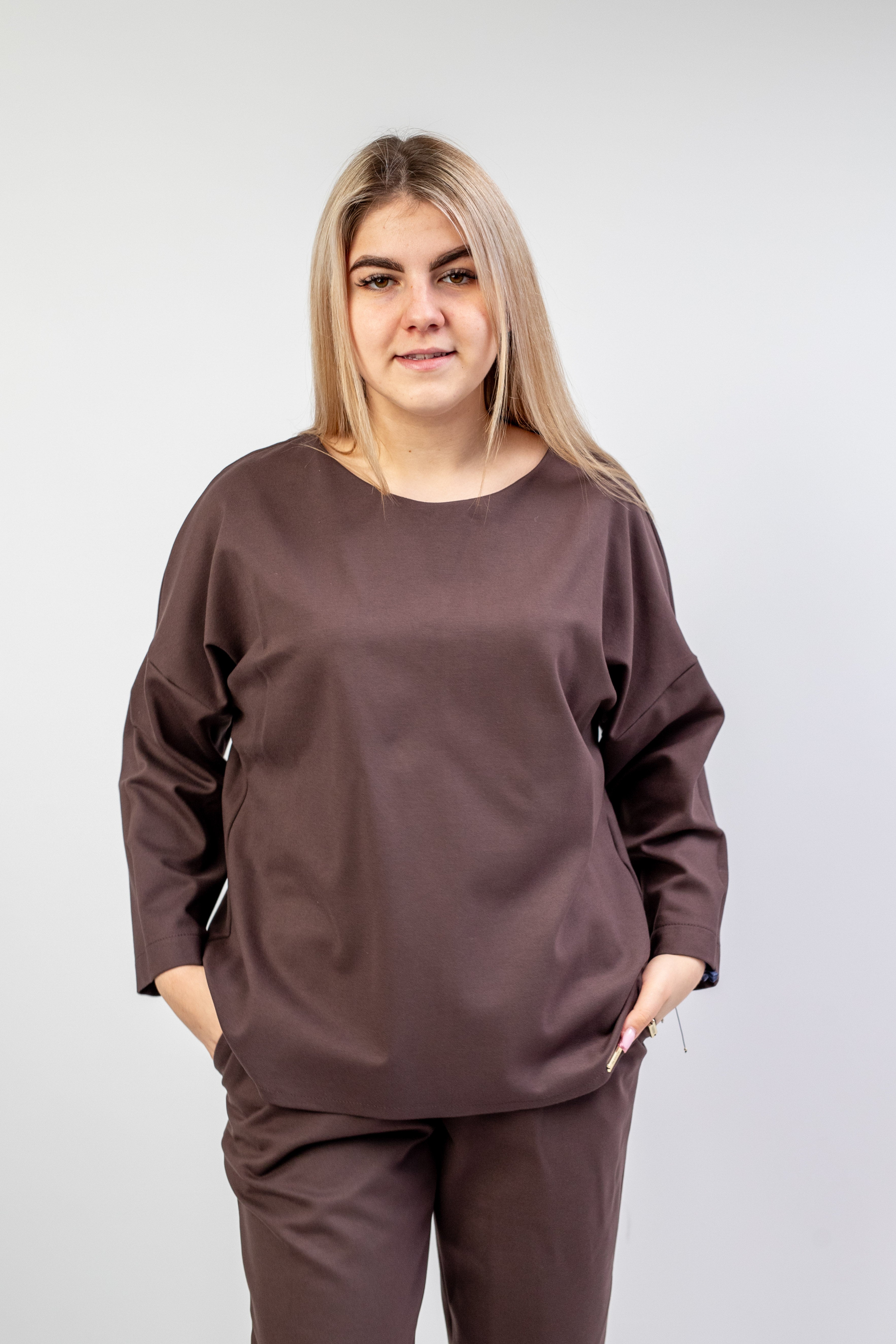 Efektowny bawełniany szykowny komplet damski Brąz