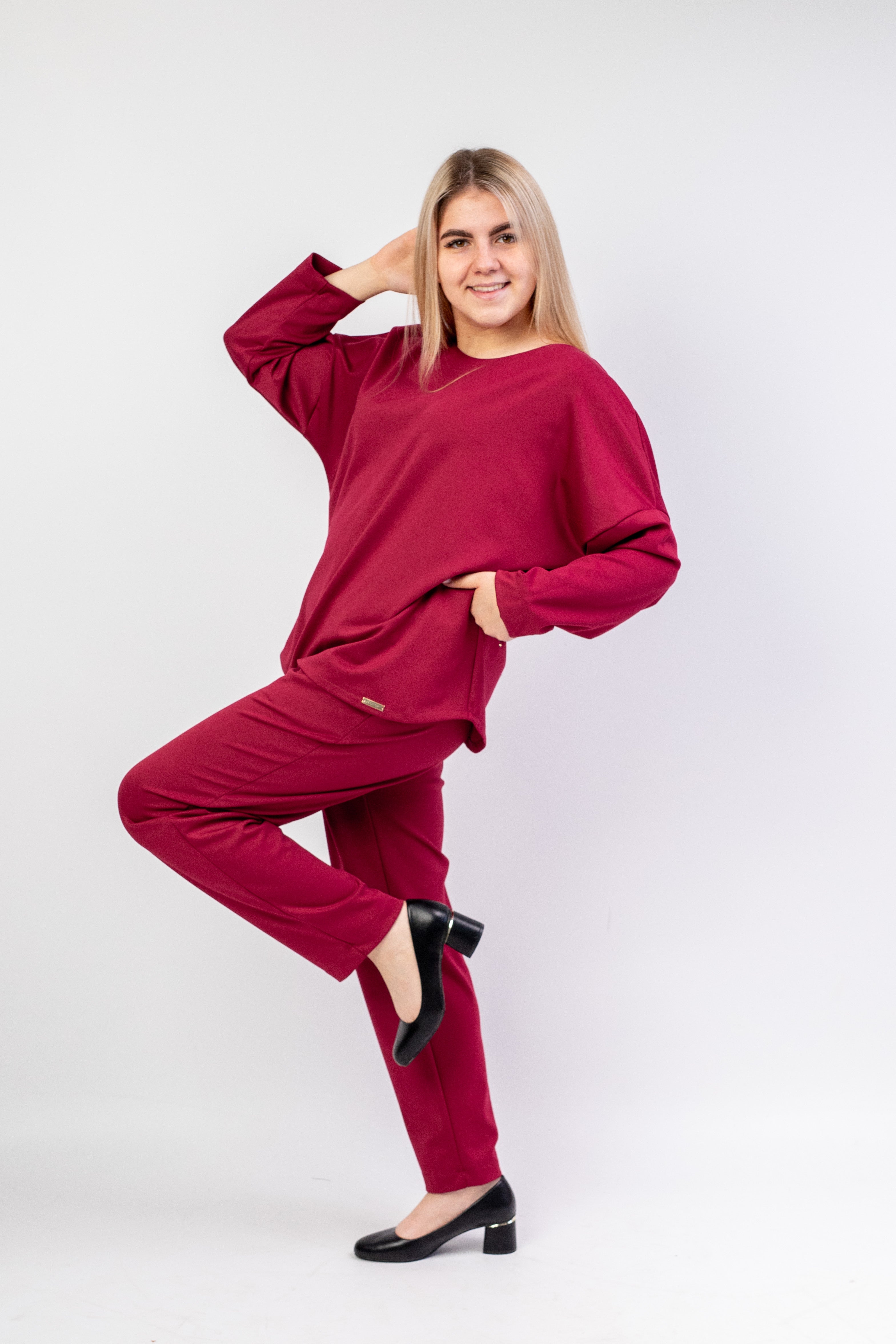 Efektowny bawełniany szykowny komplet damski Bordo