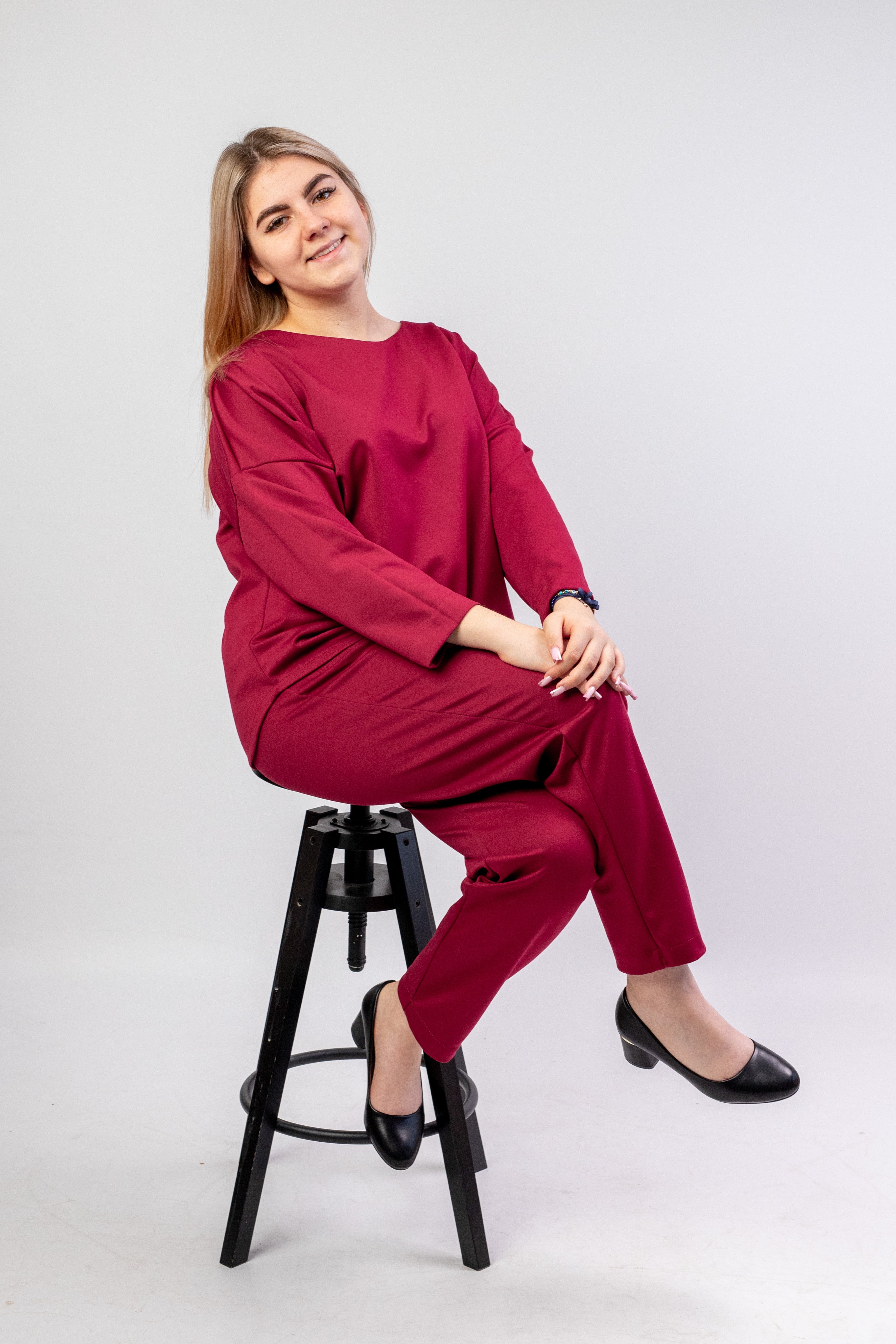 Efektowny bawełniany szykowny komplet damski Bordo